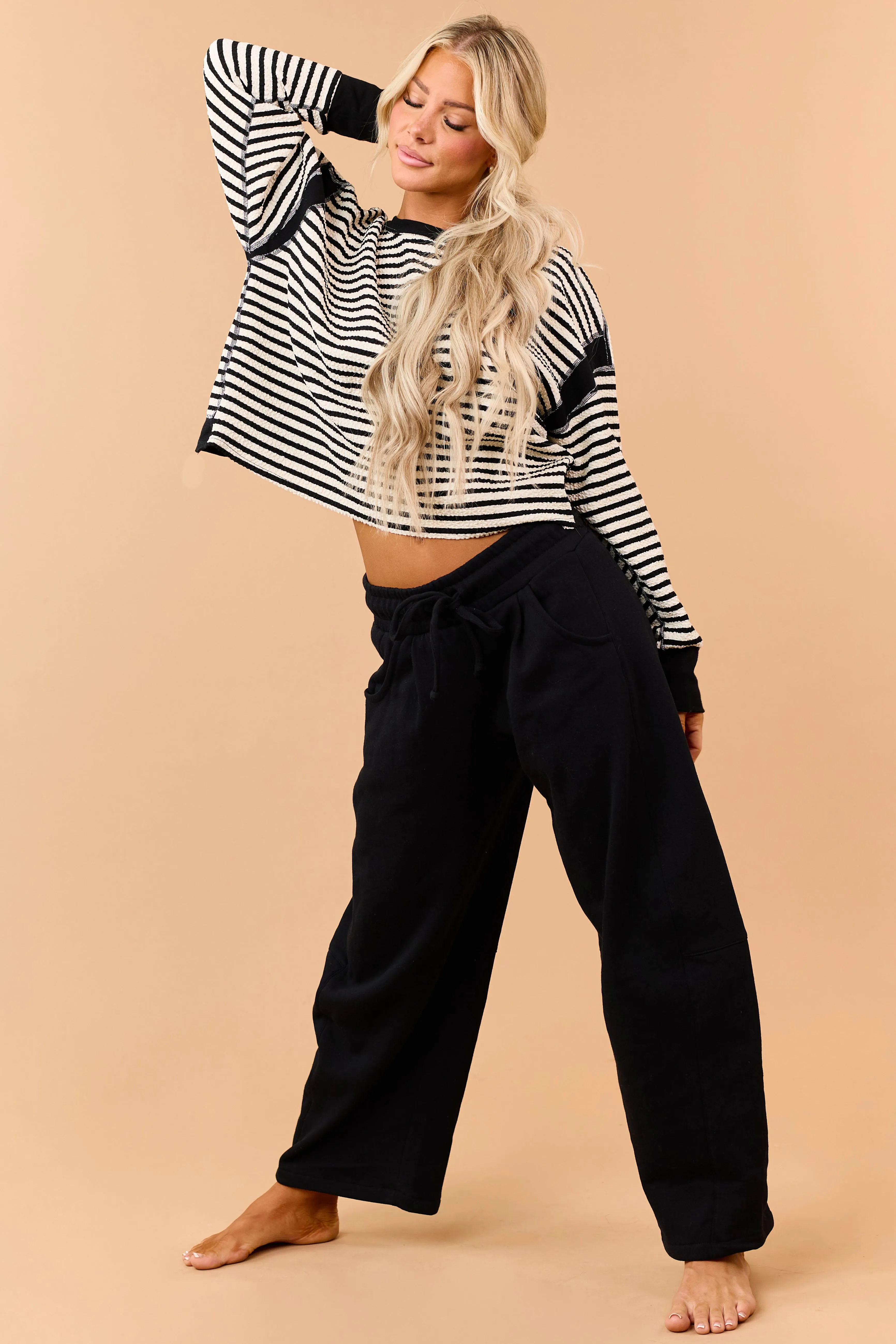 Black Striped Textured Knit Back Cut Out Top sold by Lime Lush product image thumbnail 4