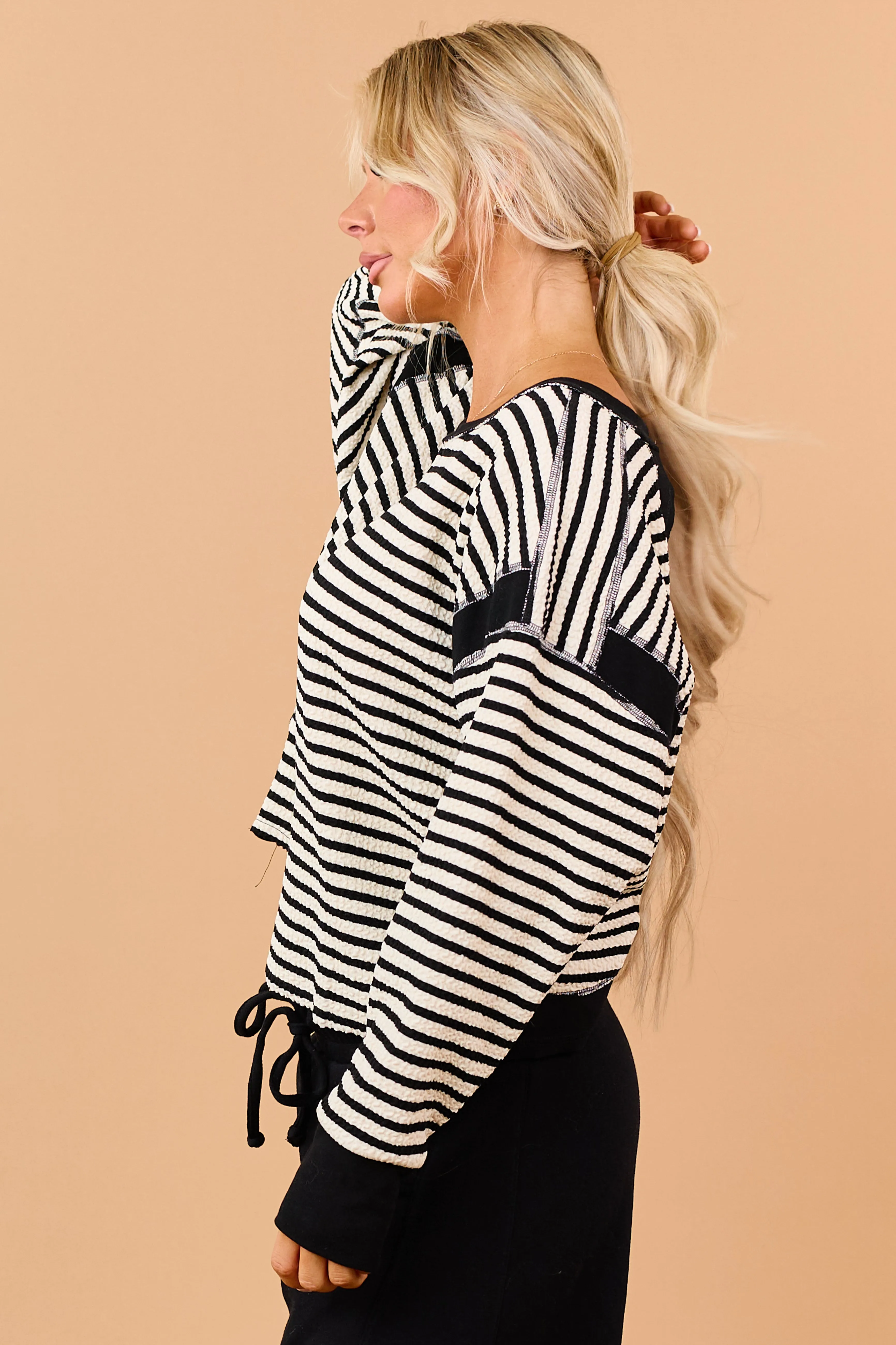 Black Striped Textured Knit Back Cut Out Top sold by Lime Lush product image thumbnail 5