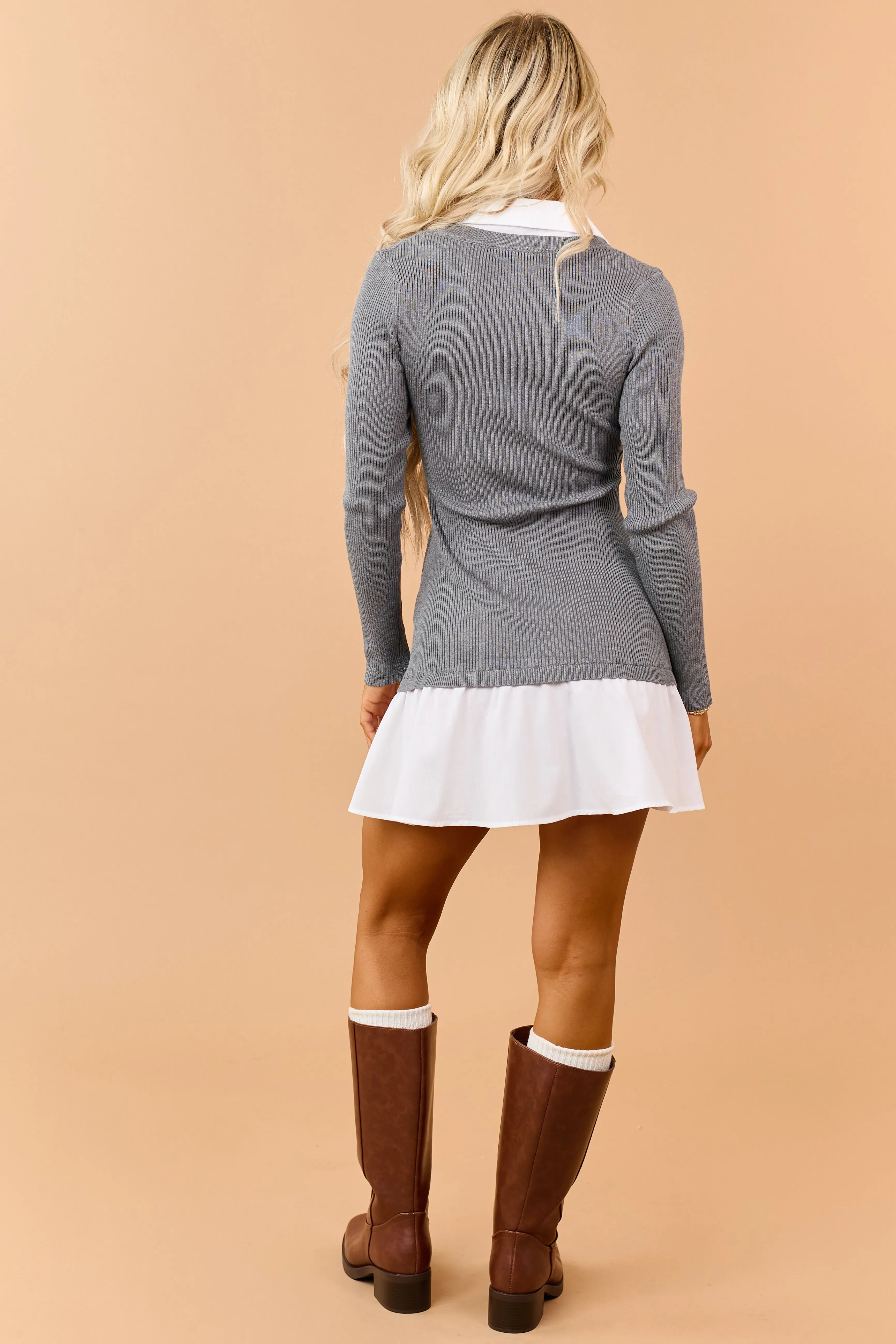 Stone Sweater Knit Contrast Shirt Mini Dress sold by Lime Lush product image thumbnail 5