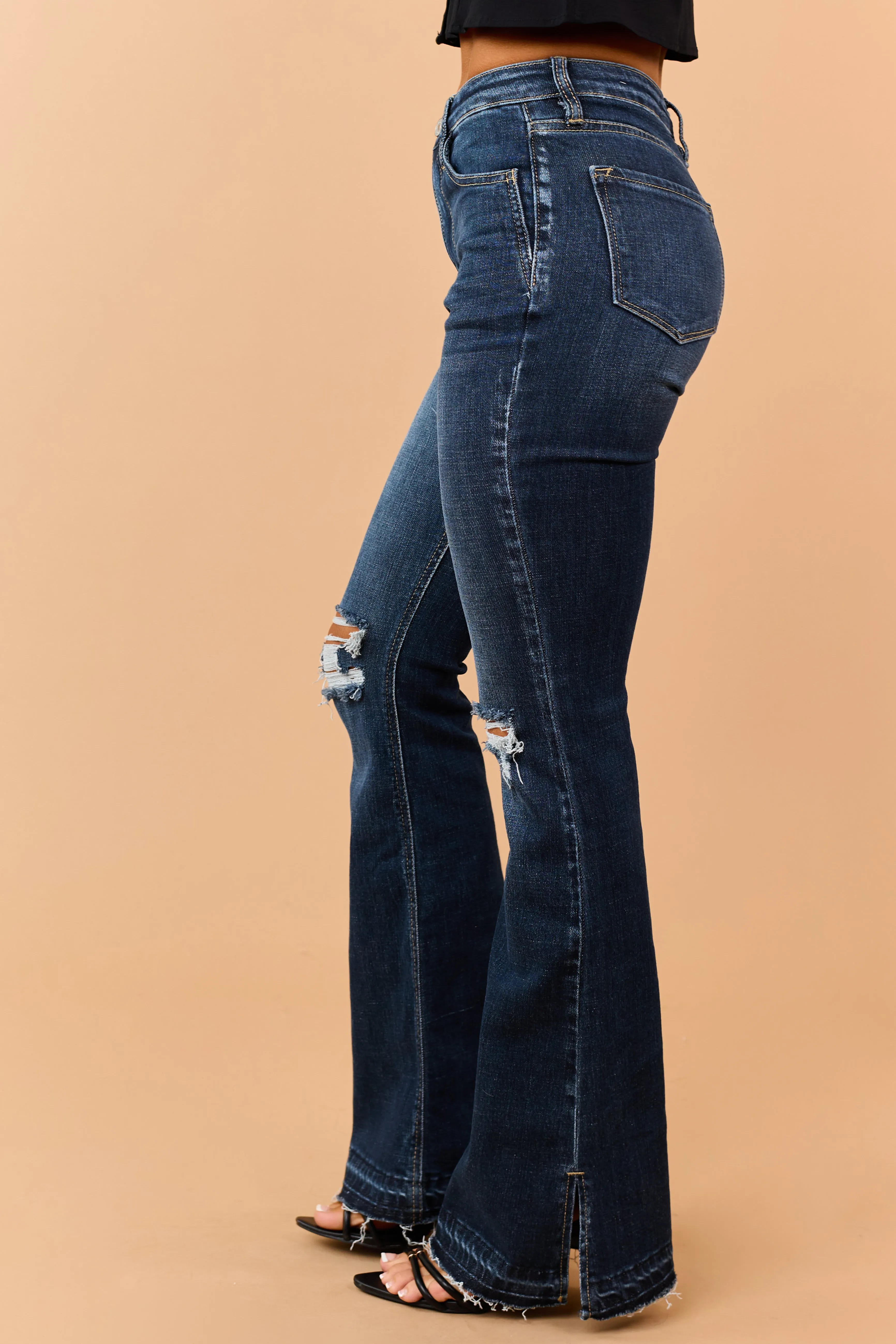 KanCan Dark Wash Distressed Stretchy Flare Jeans sold by Lime Lush product image thumbnail 3