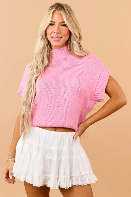 Bubblegum Rib Knit Mock Neck Short Sleeve Sweater made by HYFVE