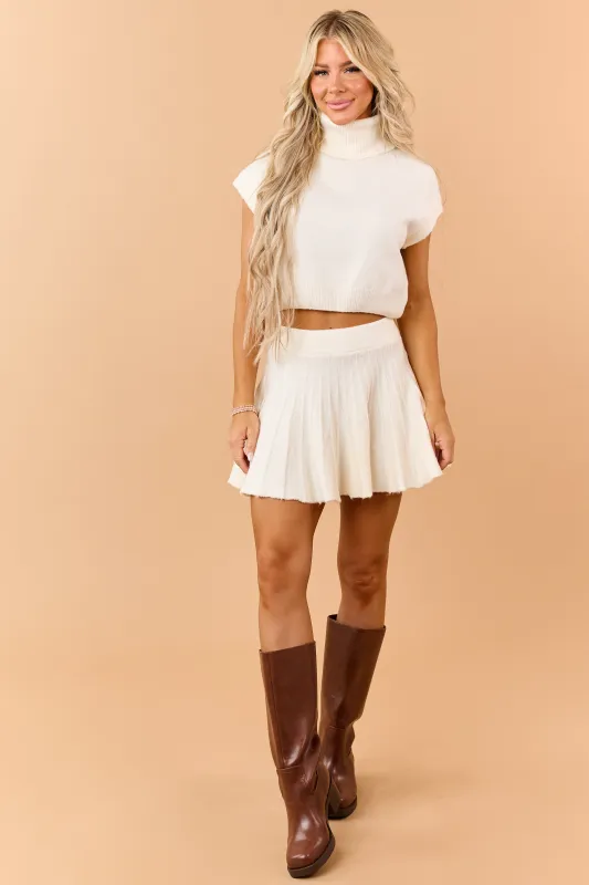 Cream Turtleneck Knit Top and Pleated Skirt Set made by HYFVE