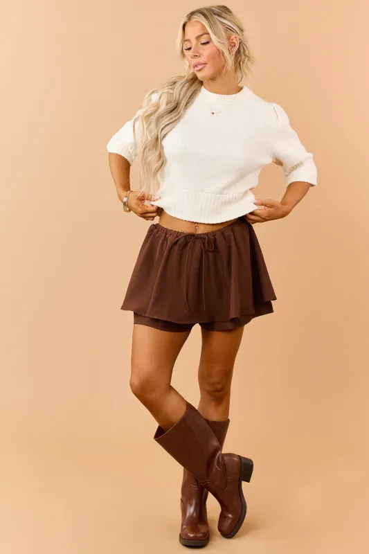 Promesa Cocoa Elastic Waist A-Line Mini Skort made by Promesa