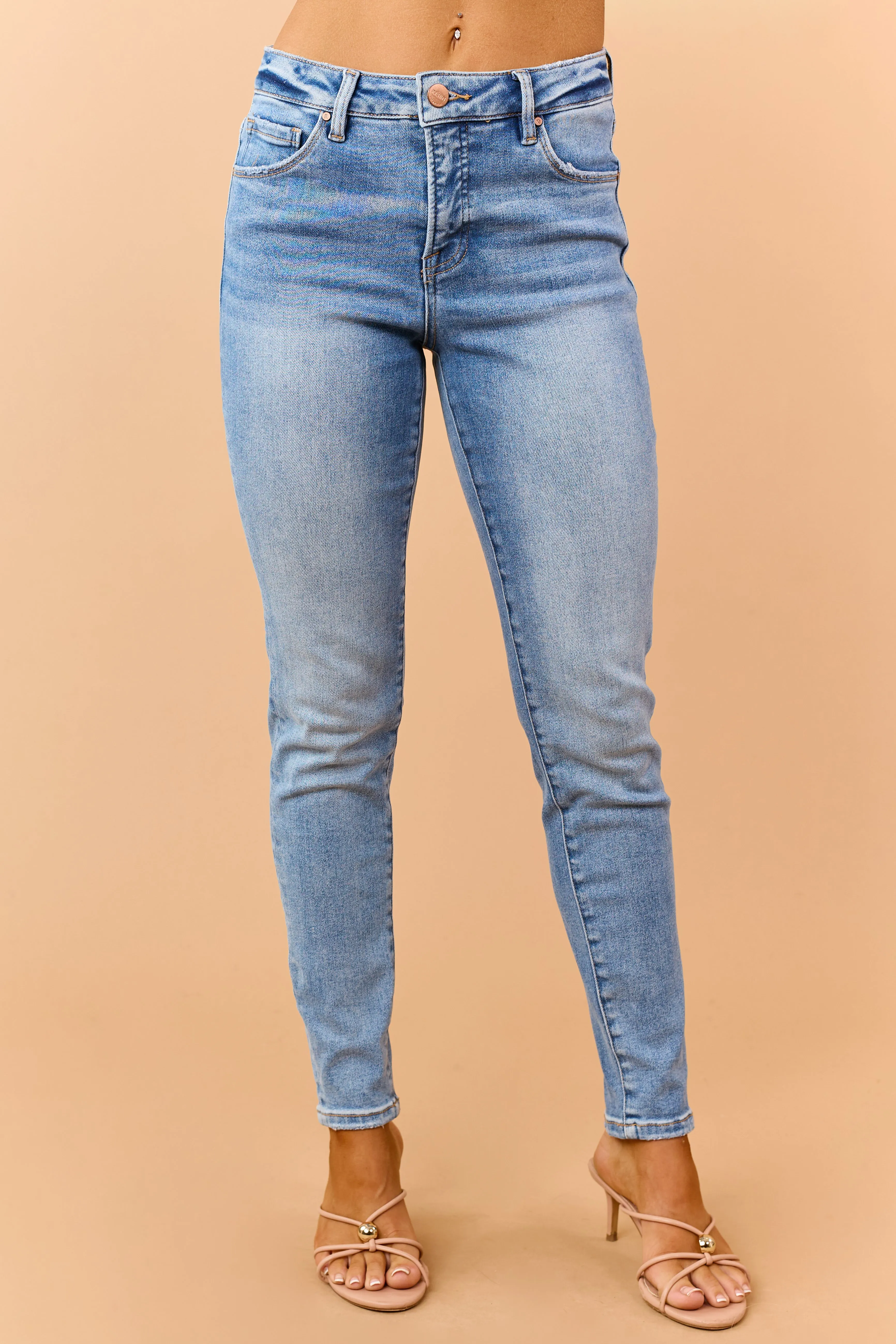 Risen Medium Wash Stretchy Tummy Control Skinny Jeans sold by Lime Lush product image thumbnail 2