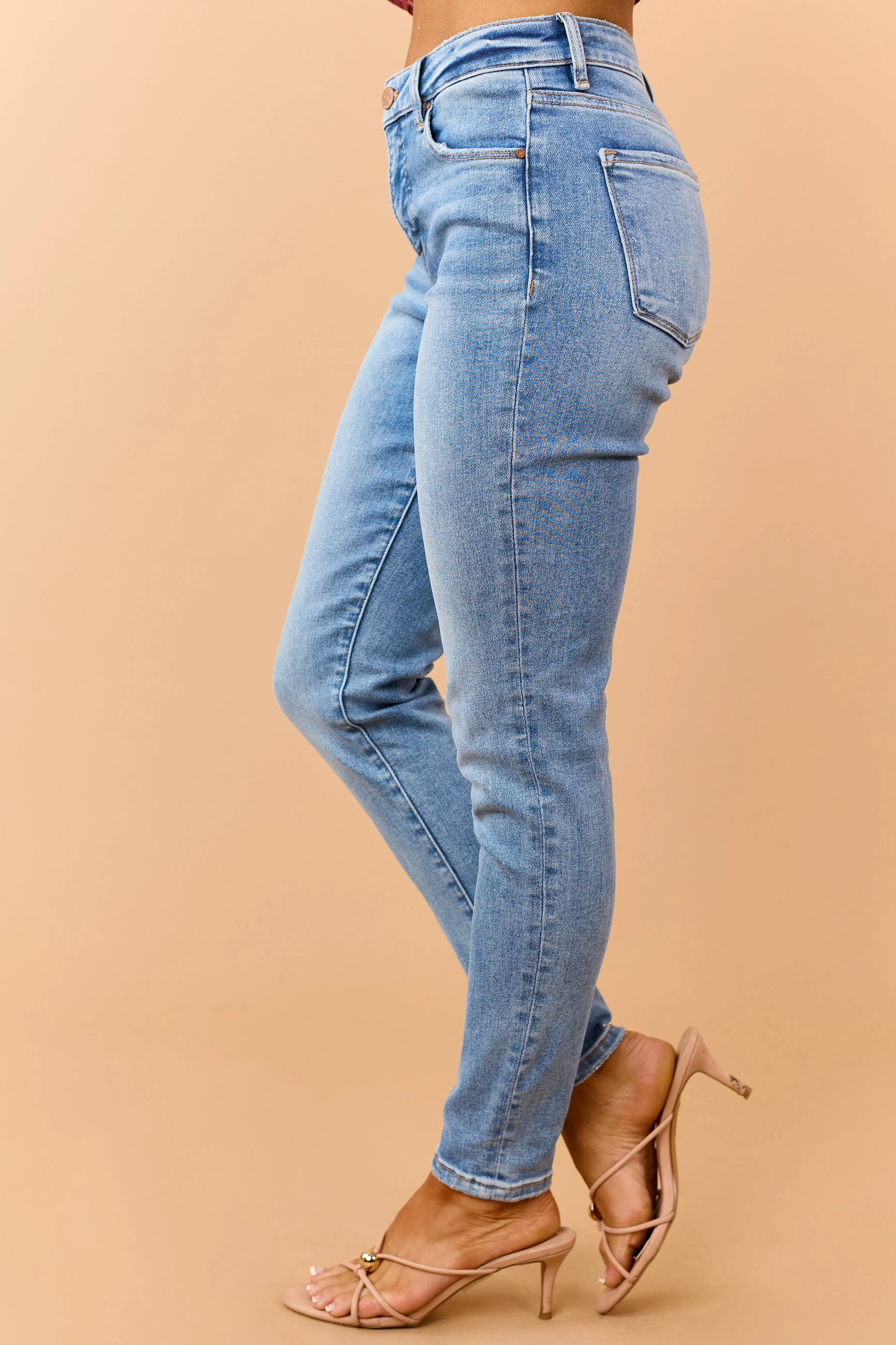 Risen Medium Wash Stretchy Tummy Control Skinny Jeans sold by Lime Lush product image thumbnail 3