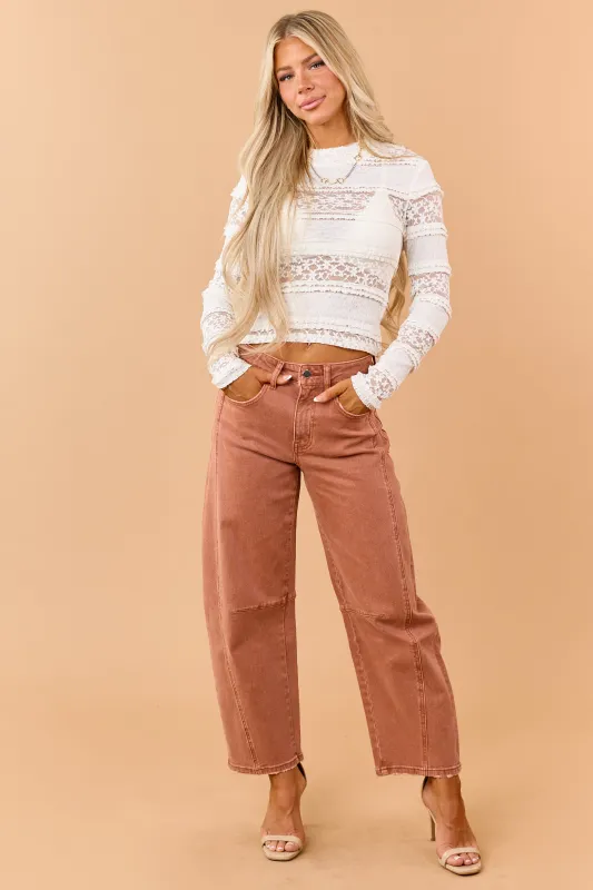 Flying Monkey Terracotta Stretchy Barrel Jeans made by Flying Monkey