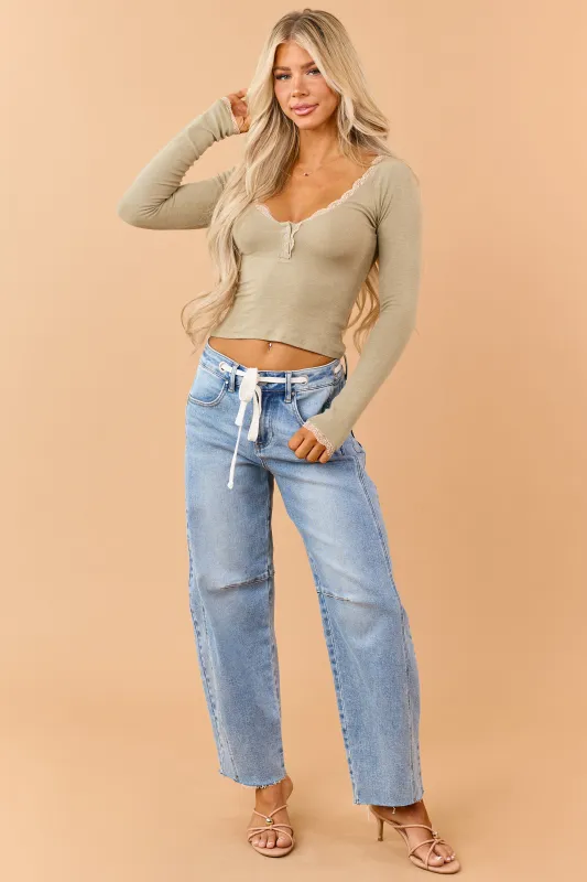 Risen Light Wash Slouchy Drawstring Barrel Jeans made by Risen
