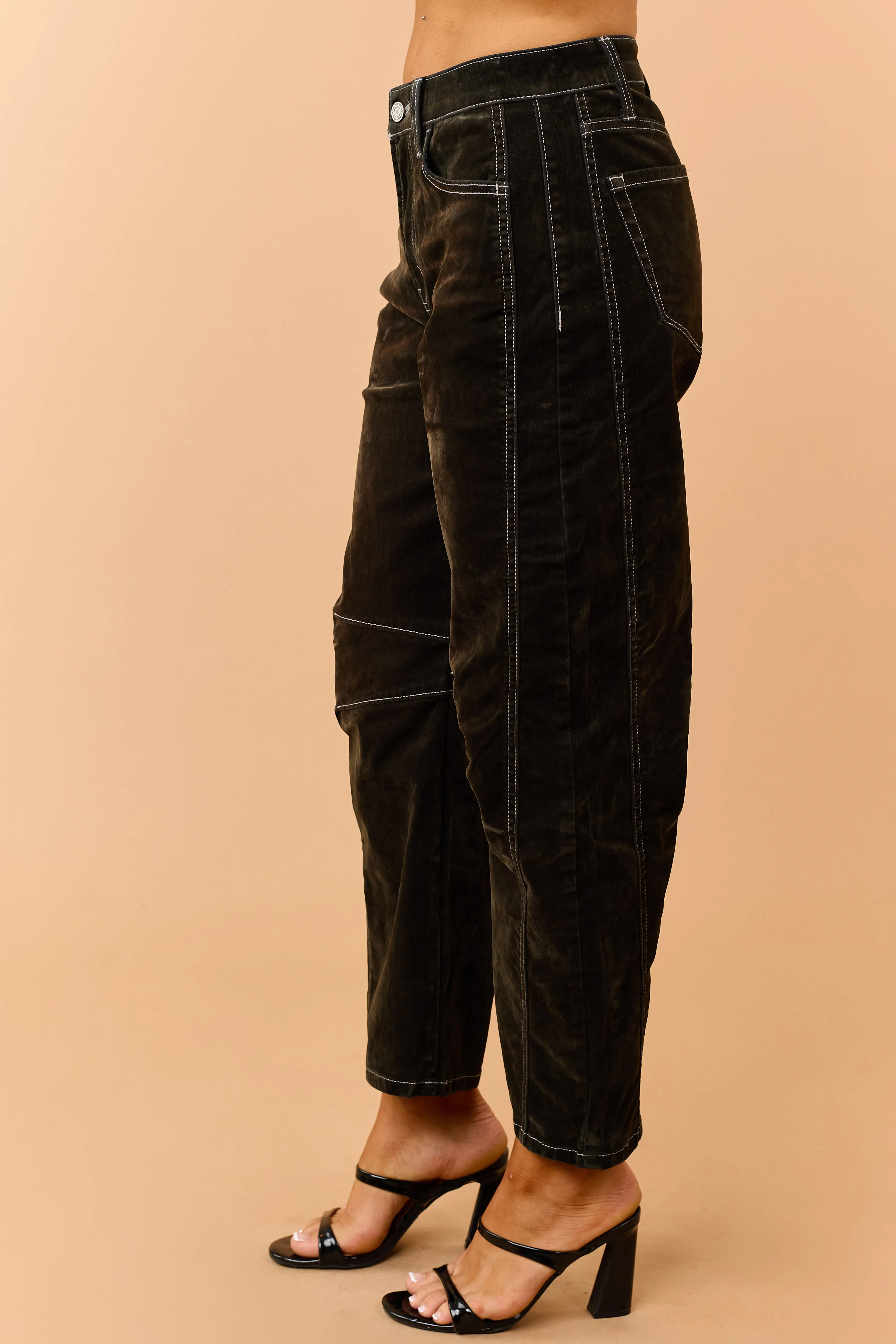 Vervet Dark Forest Green Crop Velvet Barrel Jeans sold by Lime Lush product image thumbnail 3