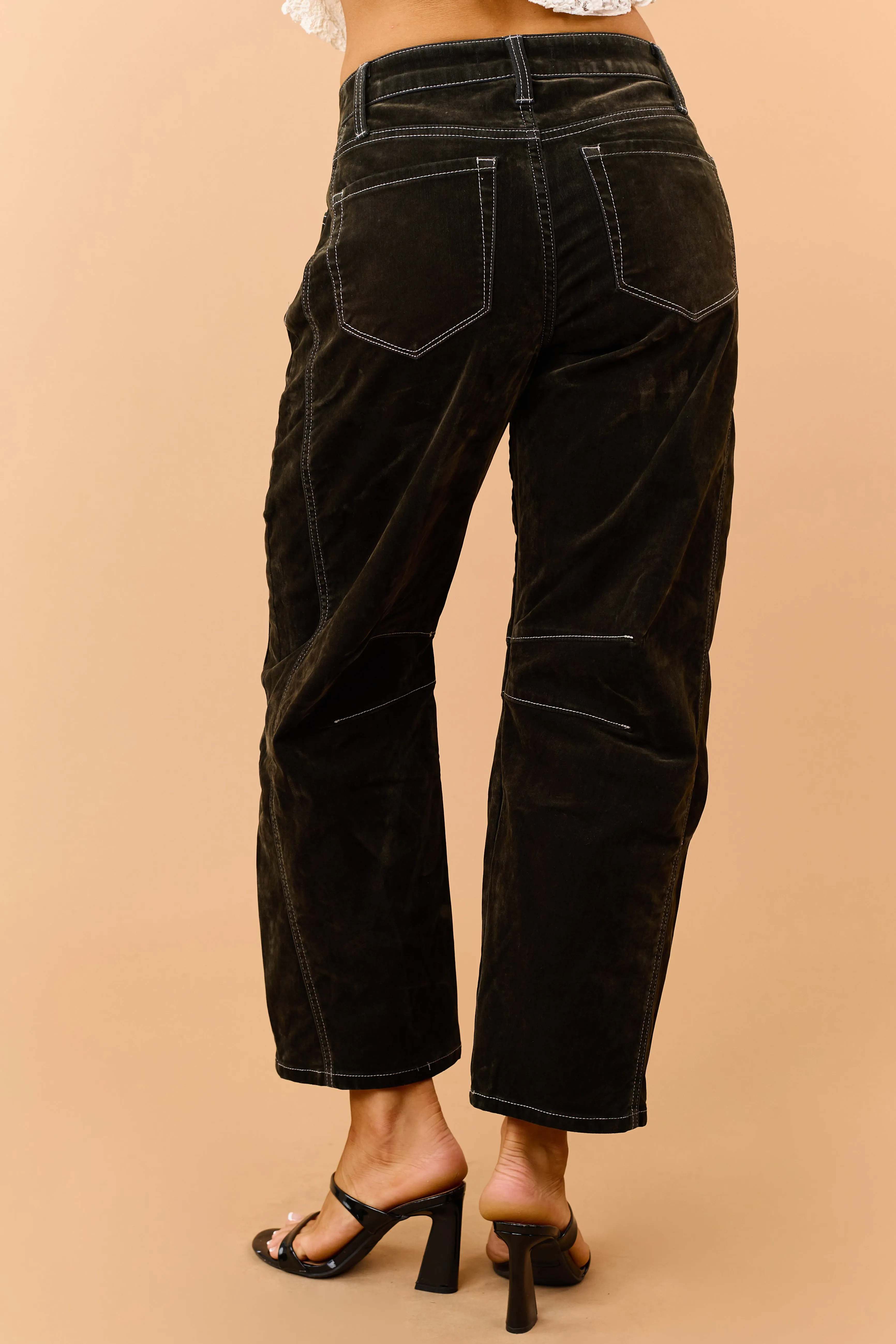Vervet Dark Forest Green Crop Velvet Barrel Jeans sold by Lime Lush product image thumbnail 4