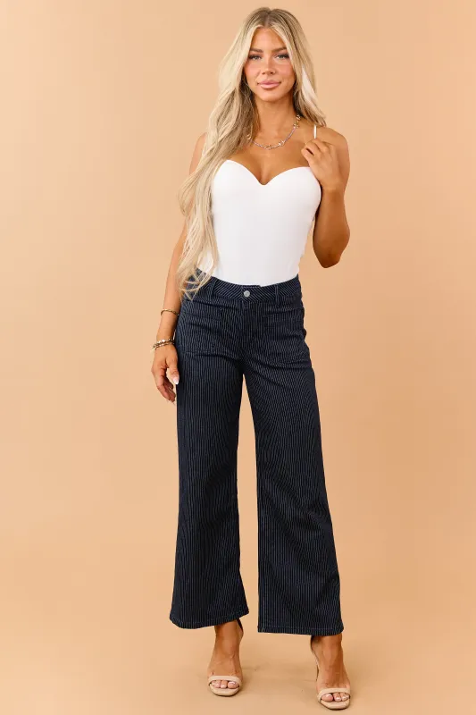 Vervet Navy Pinstripe Stretchy Wide Leg Jeans made by Vervet