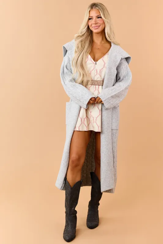 Heather Grey Cable Knit Open Front Duster Cardigan made by MABLE
