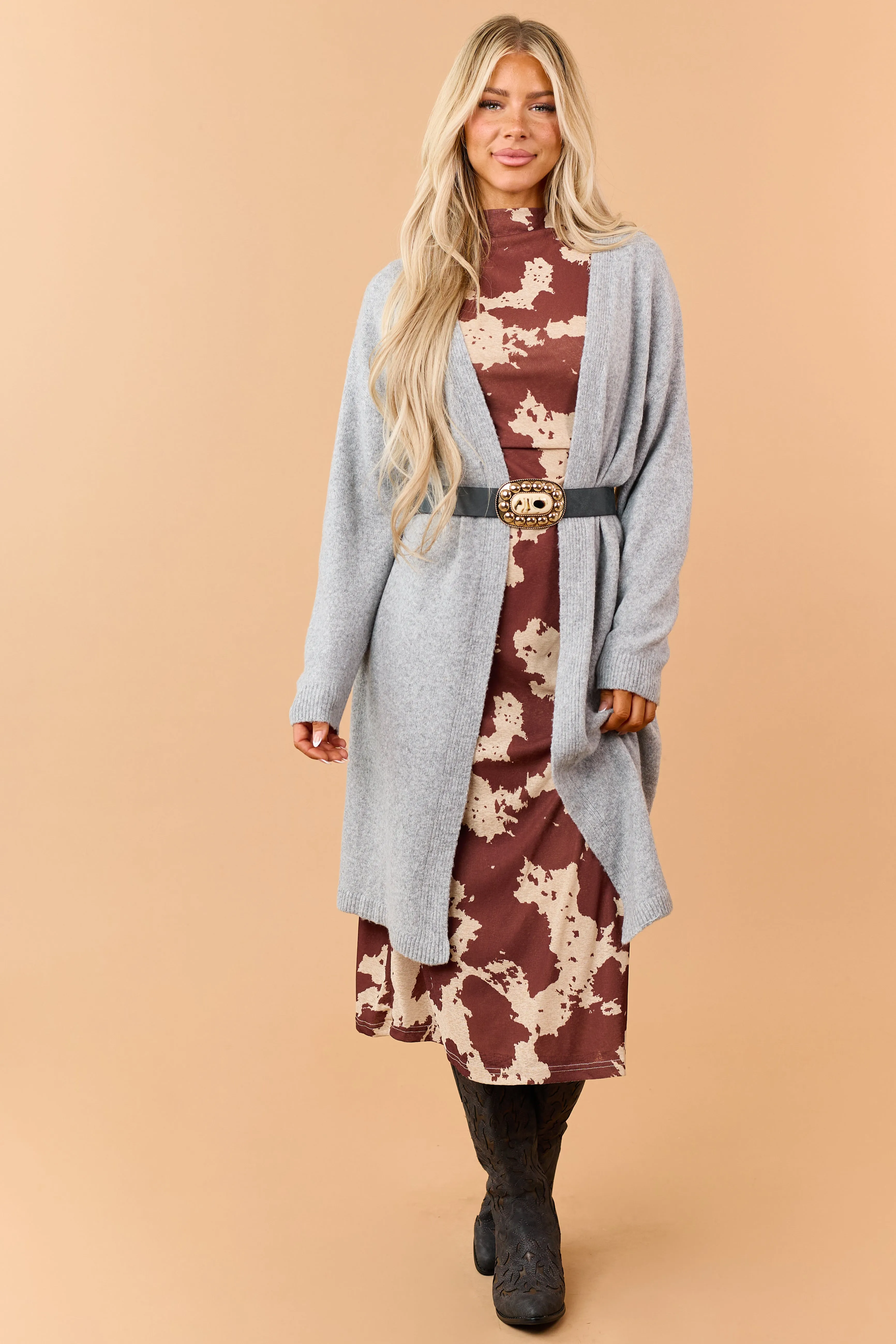 Heather Grey Rib Knit Open Front Duster Cardigan sold by Lime Lush product image thumbnail 3