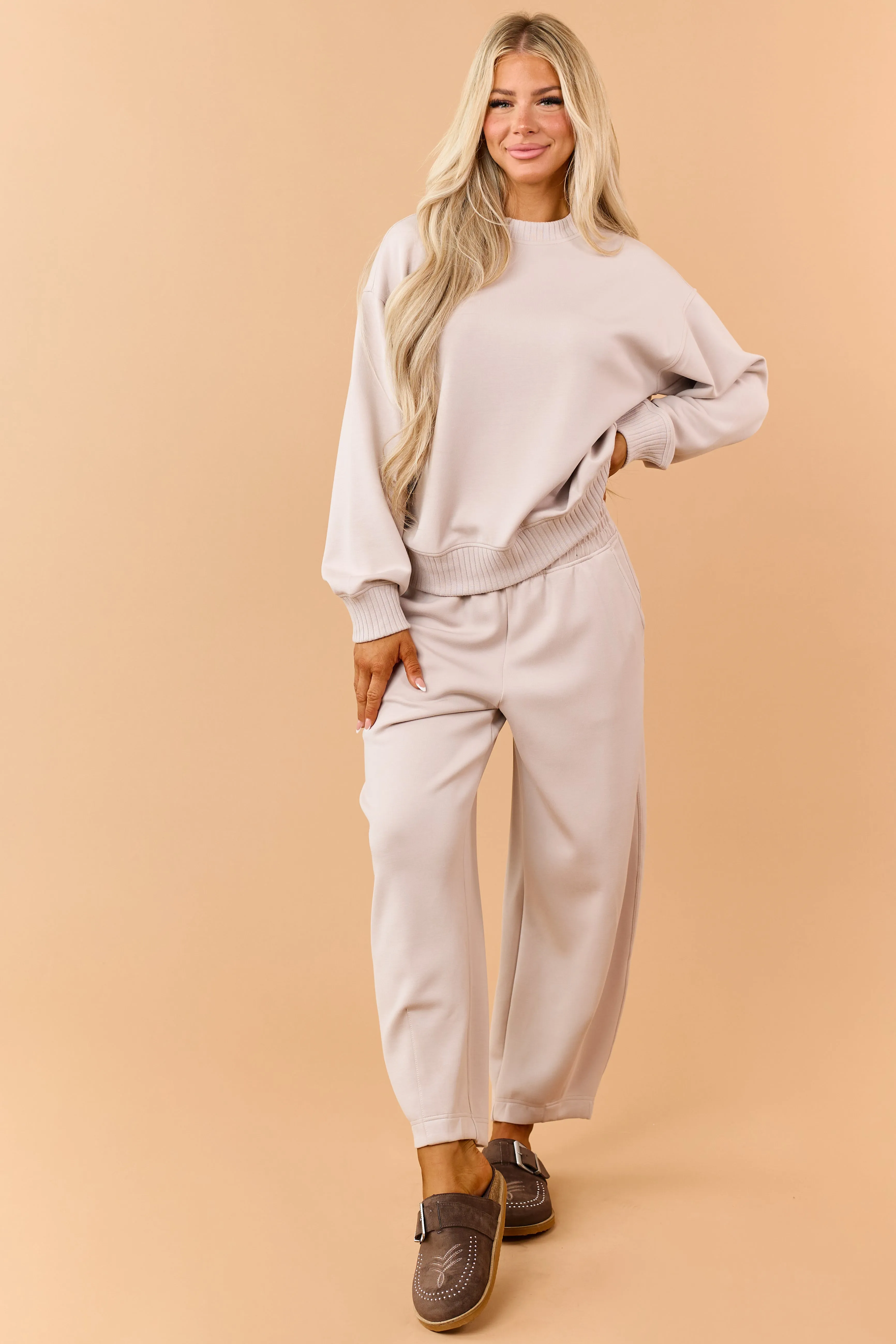 Almond Modal Scuba Knit Relaxed Sweatshirt sold by Lime Lush product image thumbnail 2