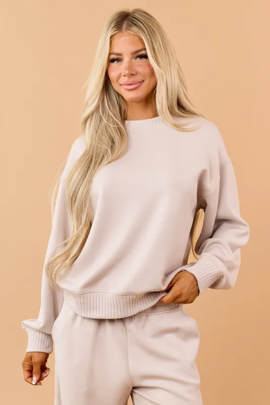 Almond Modal Scuba Knit Relaxed Sweatshirt made by Rae Mode
