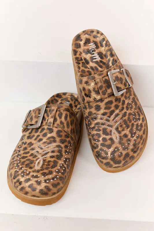 Mocha Leopard Faux Suede Studded Clog Mule Flats made by Mi.iM