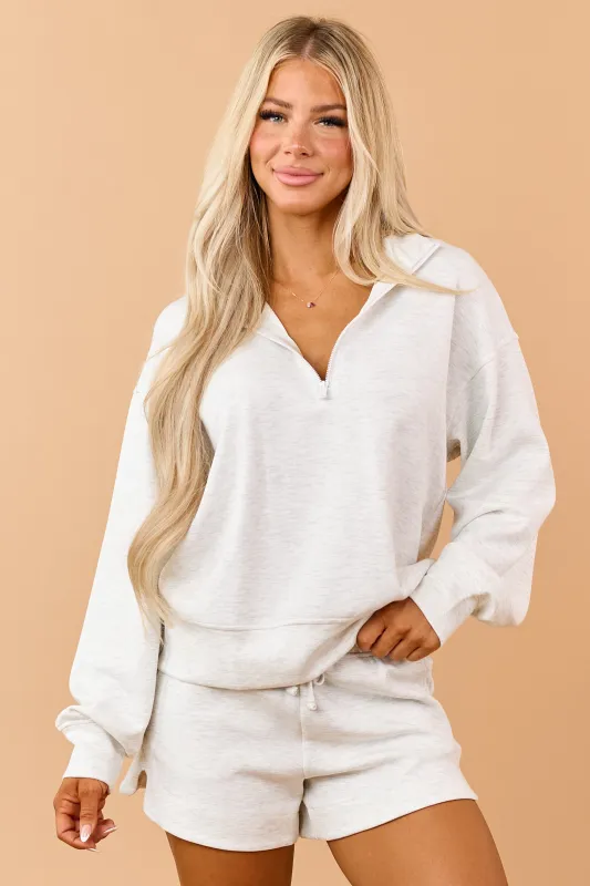 Light Heather Grey Half Zip Modal Scuba Pullover made by Rae Mode