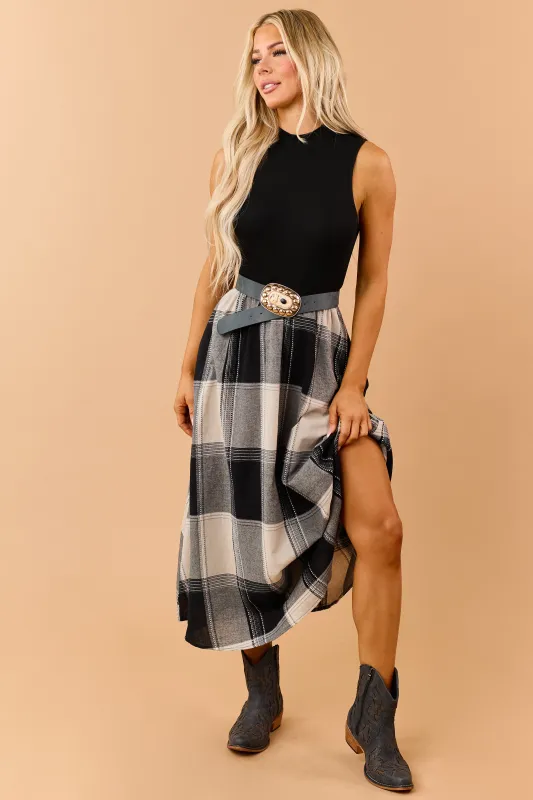 Listicle Black Cotton Plaid Skirt Maxi Dress made by Listicle