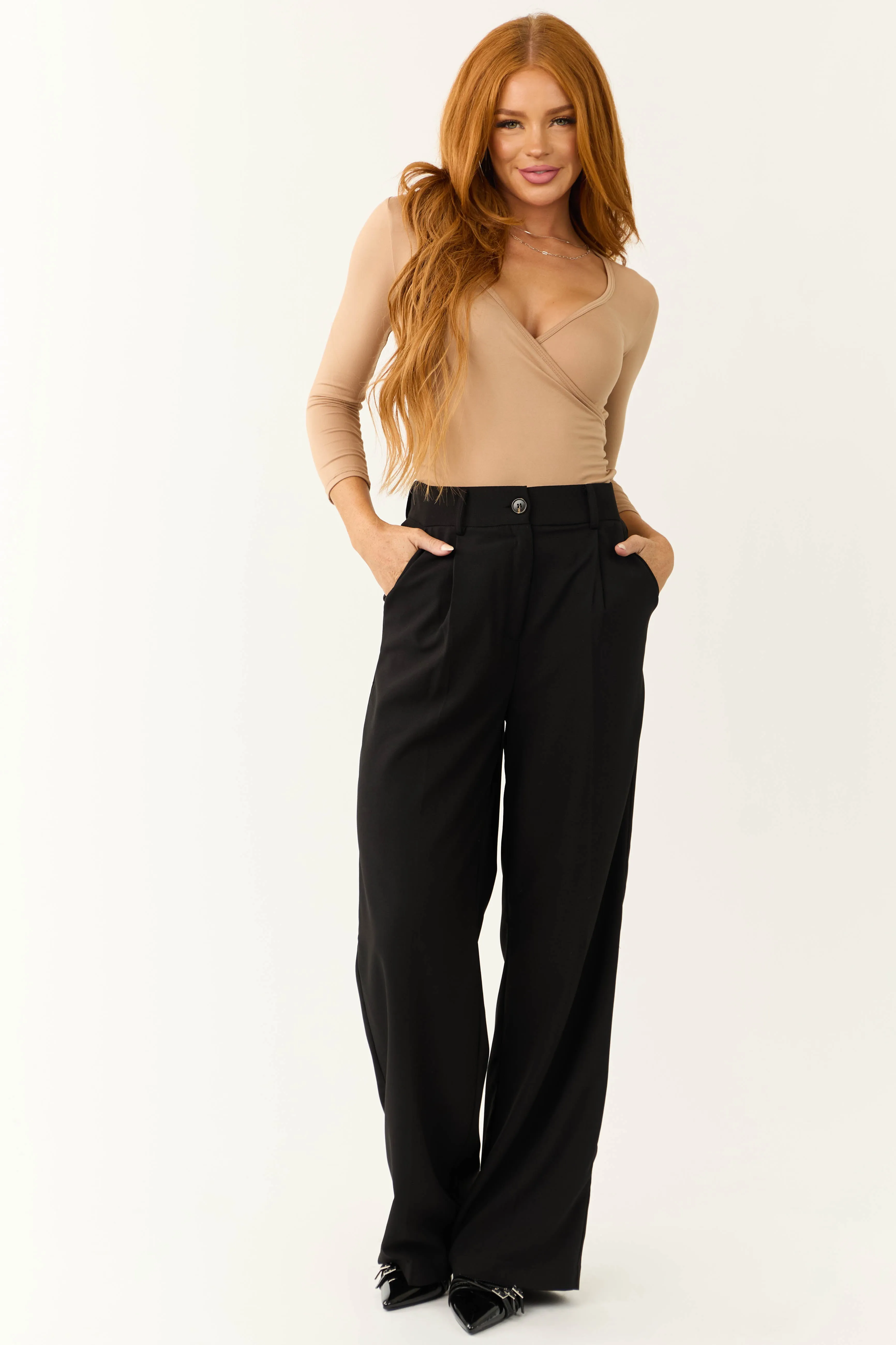 Black Wide Leg High Waisted Dress Pants sold by Lime Lush product image thumbnail 5