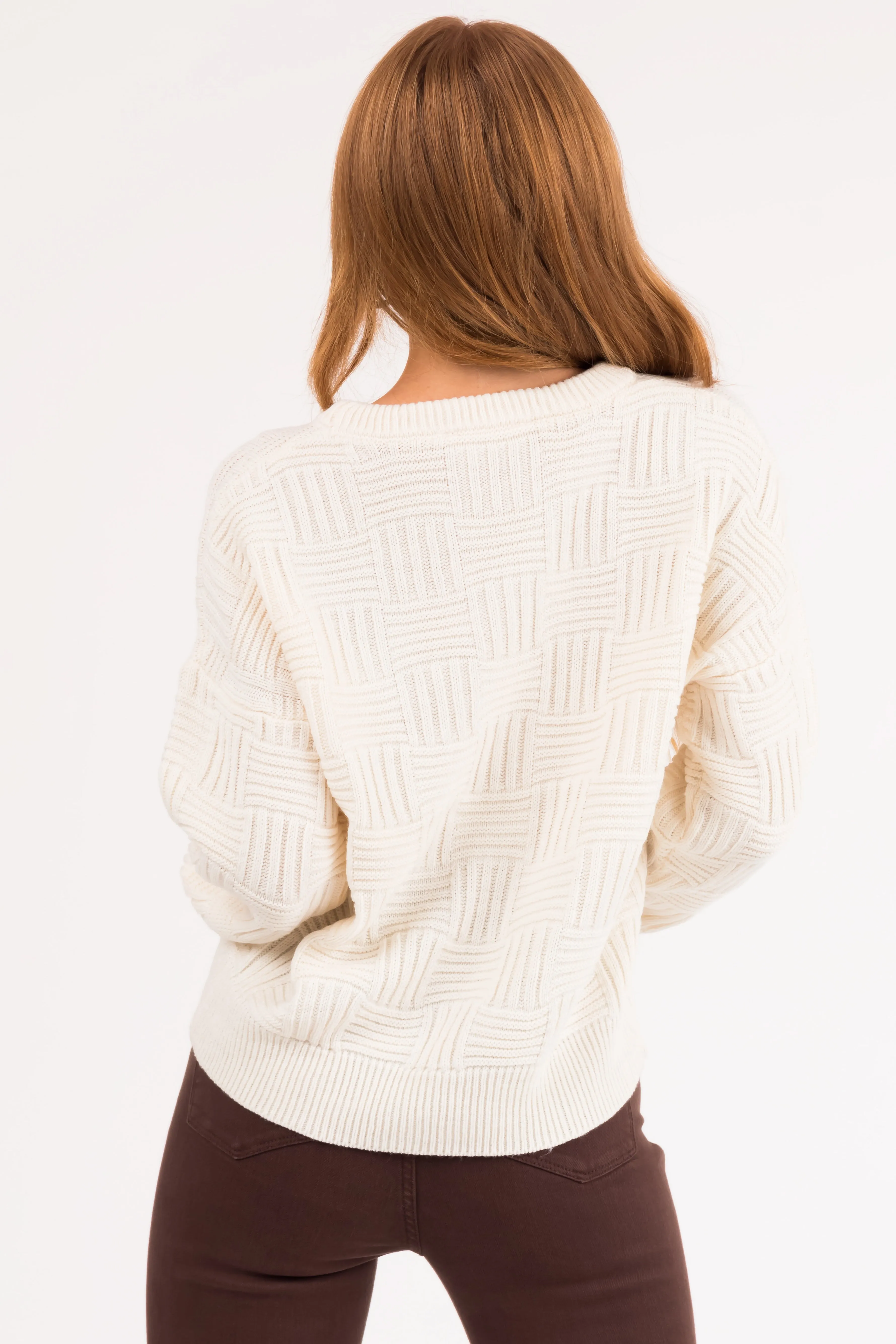 Cream Basket Weave Pullover Knit Sweater sold by Lime Lush product image thumbnail 5