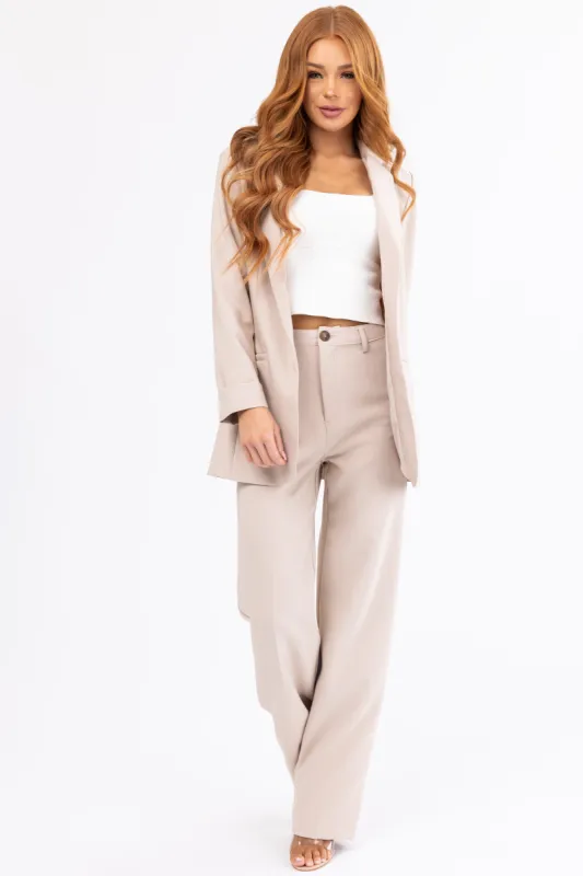 Emily Beige Straight Leg Dress Pants sold by Lime Lush