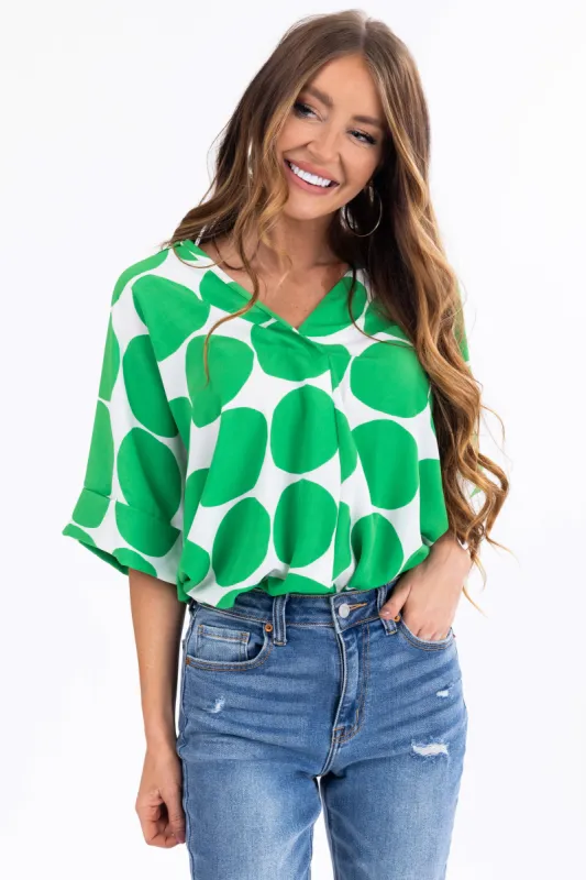 Kelly Green Large Dot Oversized Blouse sold by Lime Lush