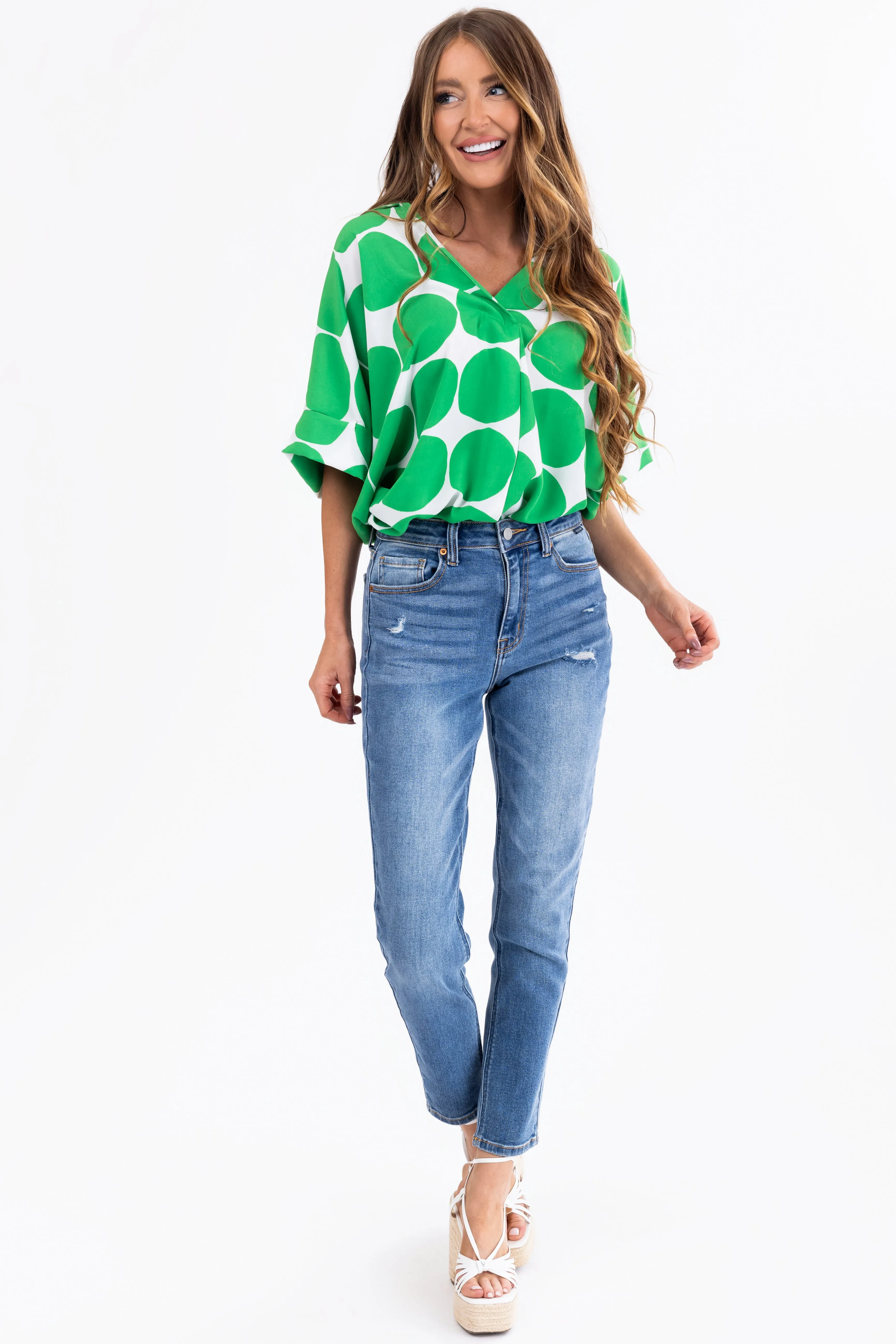 Kelly Green Large Dot Oversized Blouse sold by Lime Lush product image thumbnail 3