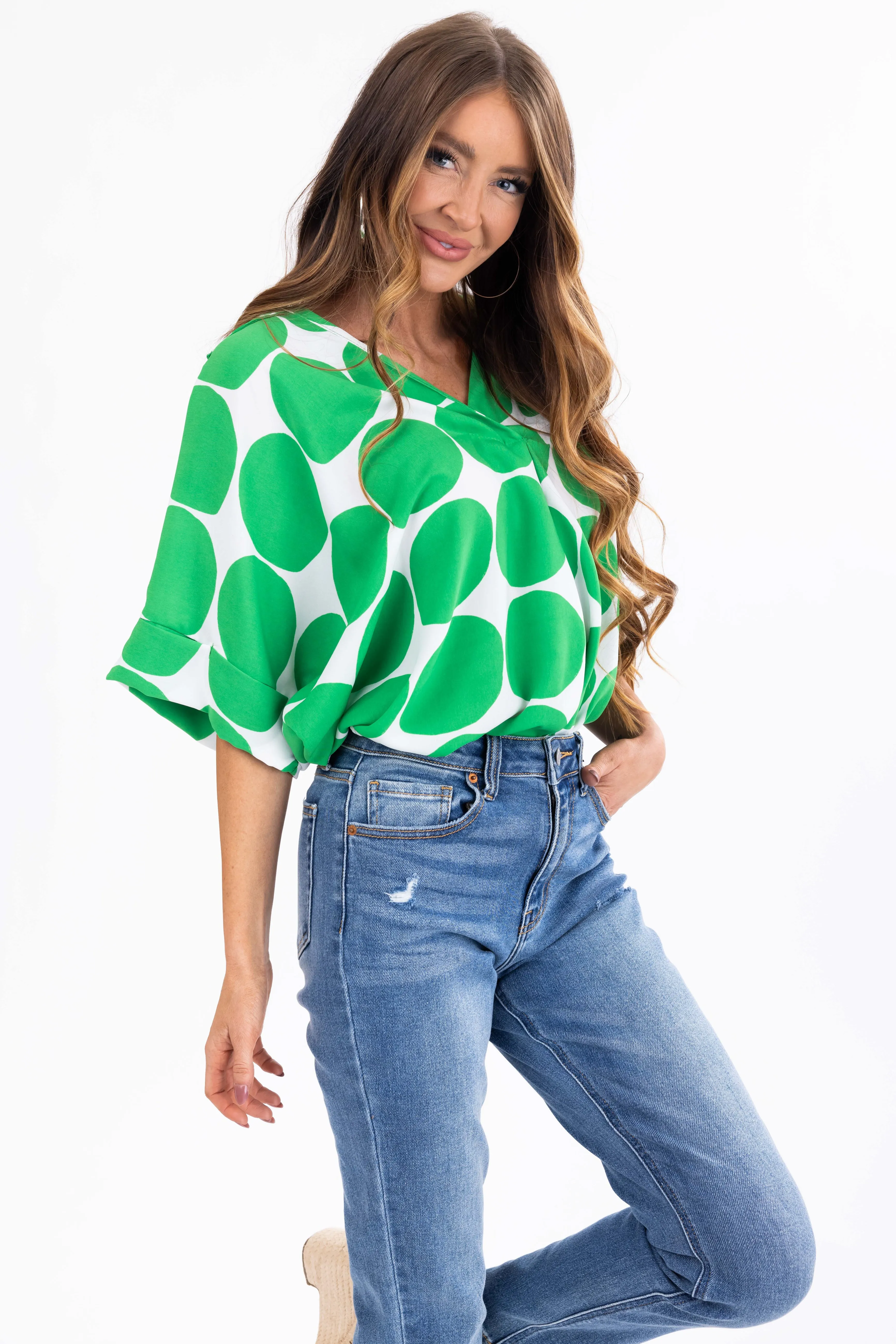Kelly Green Large Dot Oversized Blouse sold by Lime Lush product image thumbnail 4