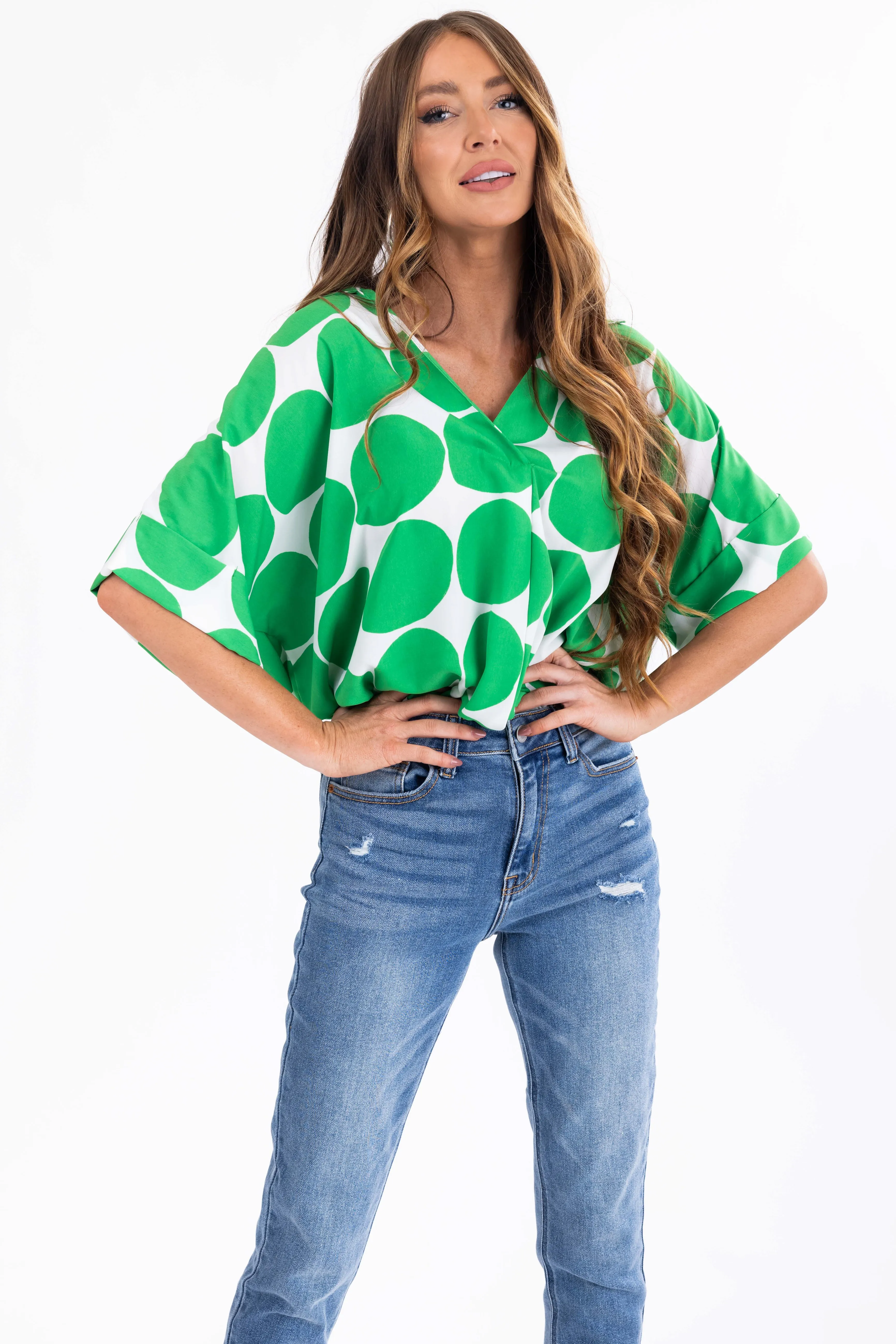 Kelly Green Large Dot Oversized Blouse sold by Lime Lush product image thumbnail 2