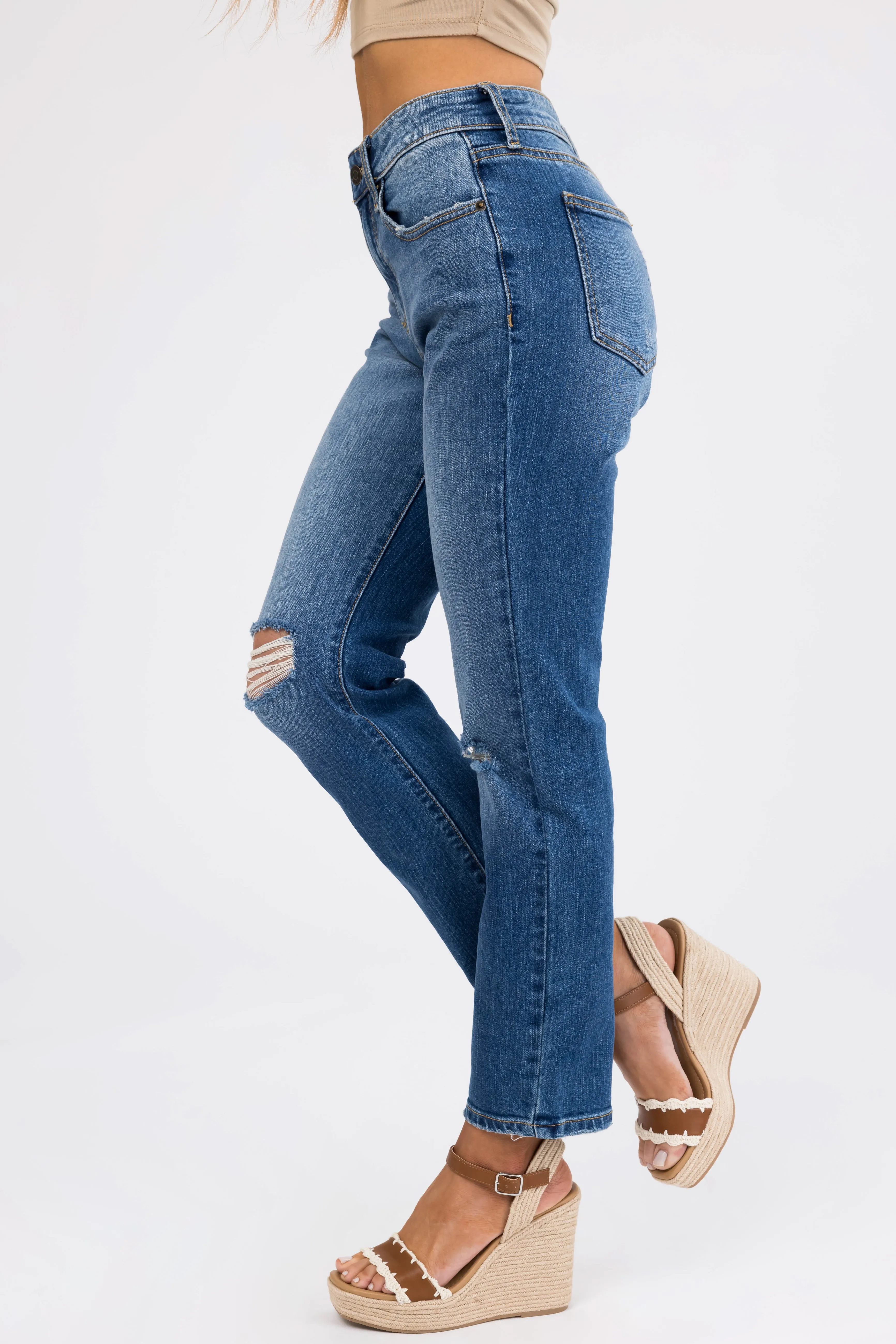 Sneak Peek Medium Wash High Rise Slim Fit Jeans sold by Lime Lush product image thumbnail 4