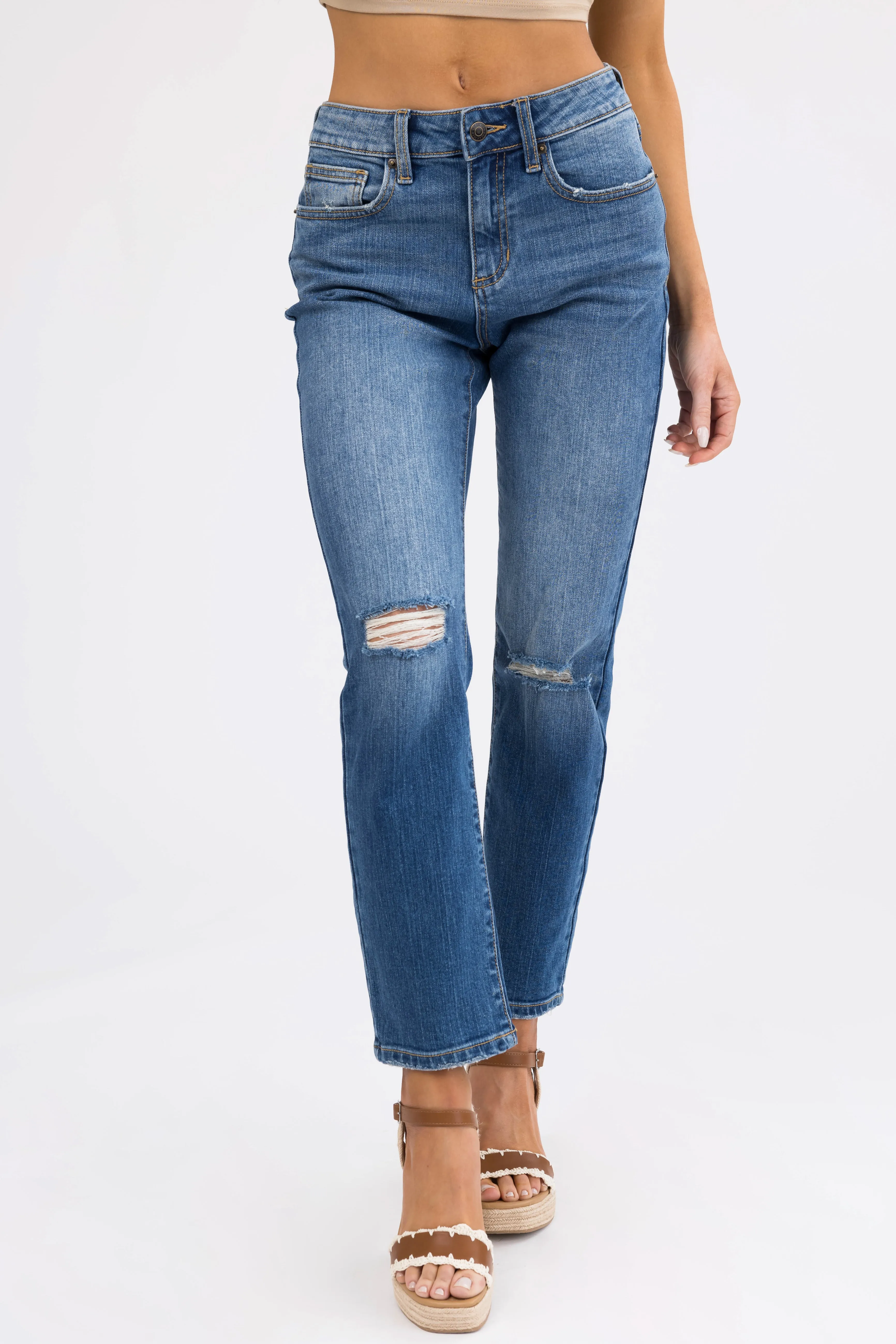 Sneak Peek Medium Wash High Rise Slim Fit Jeans sold by Lime Lush product image thumbnail 3