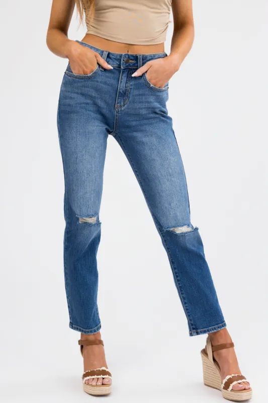 Sneak Peek Medium Wash High Rise Slim Fit Jeans sold by Lime Lush