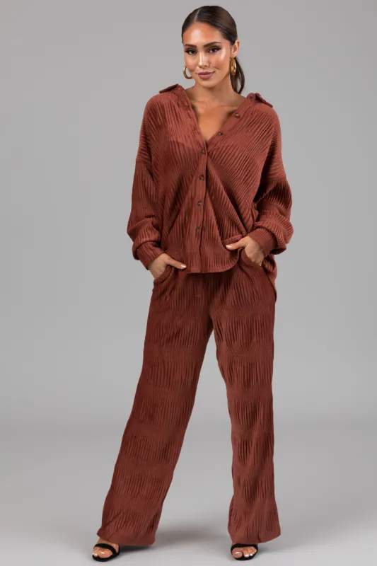 Marsala Super Soft Crinkle Velvet Wide Pants made by Very J