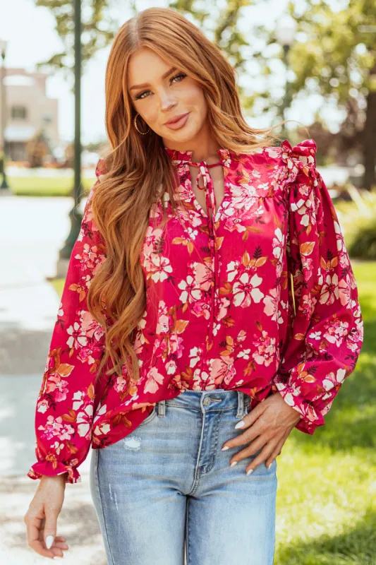 Hibiscus Floral Print Long Sleeve Blouse sold by Lime Lush
