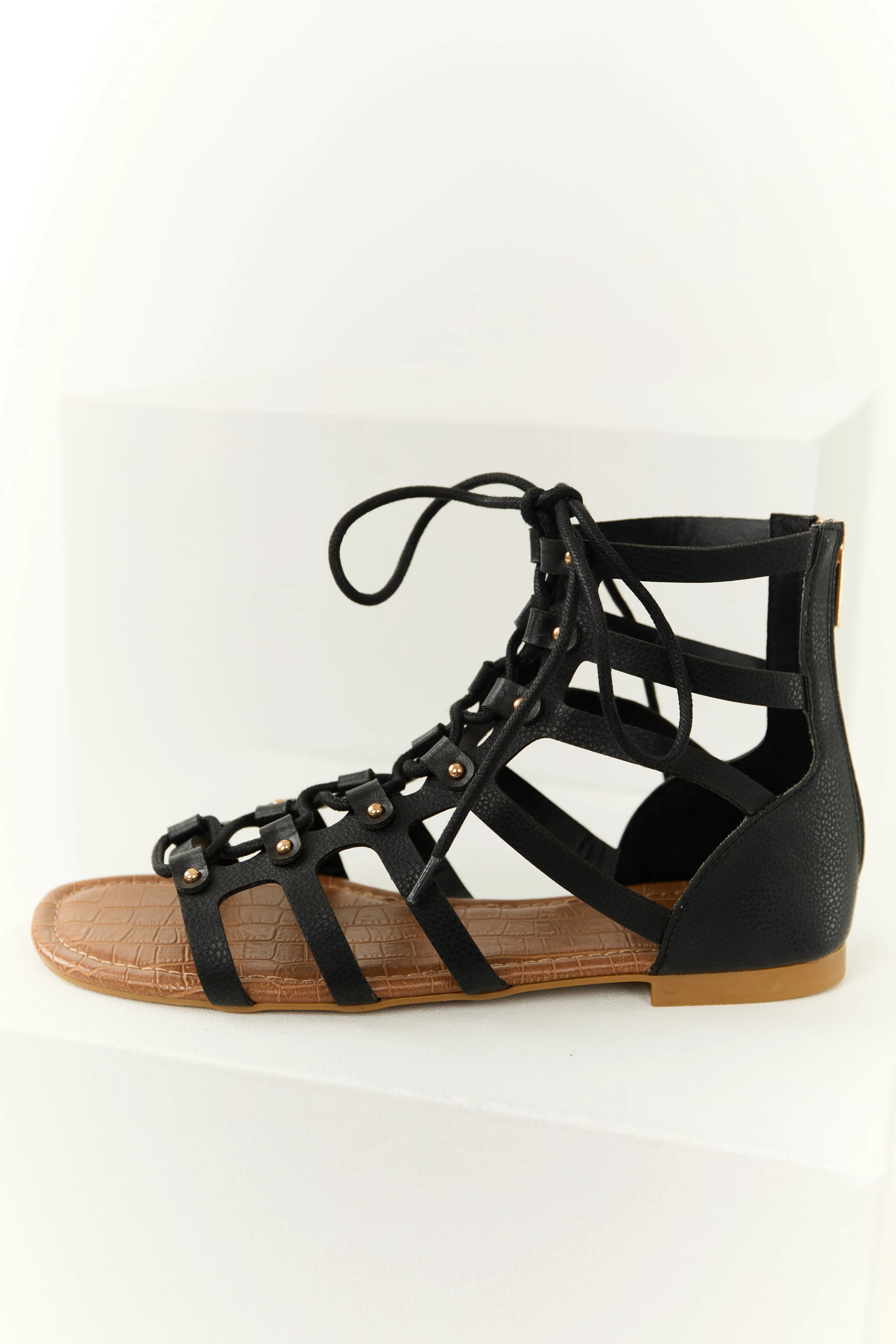 Black Lace Up Open Toed Gladiator Sandals sold by Lime Lush product image thumbnail 3