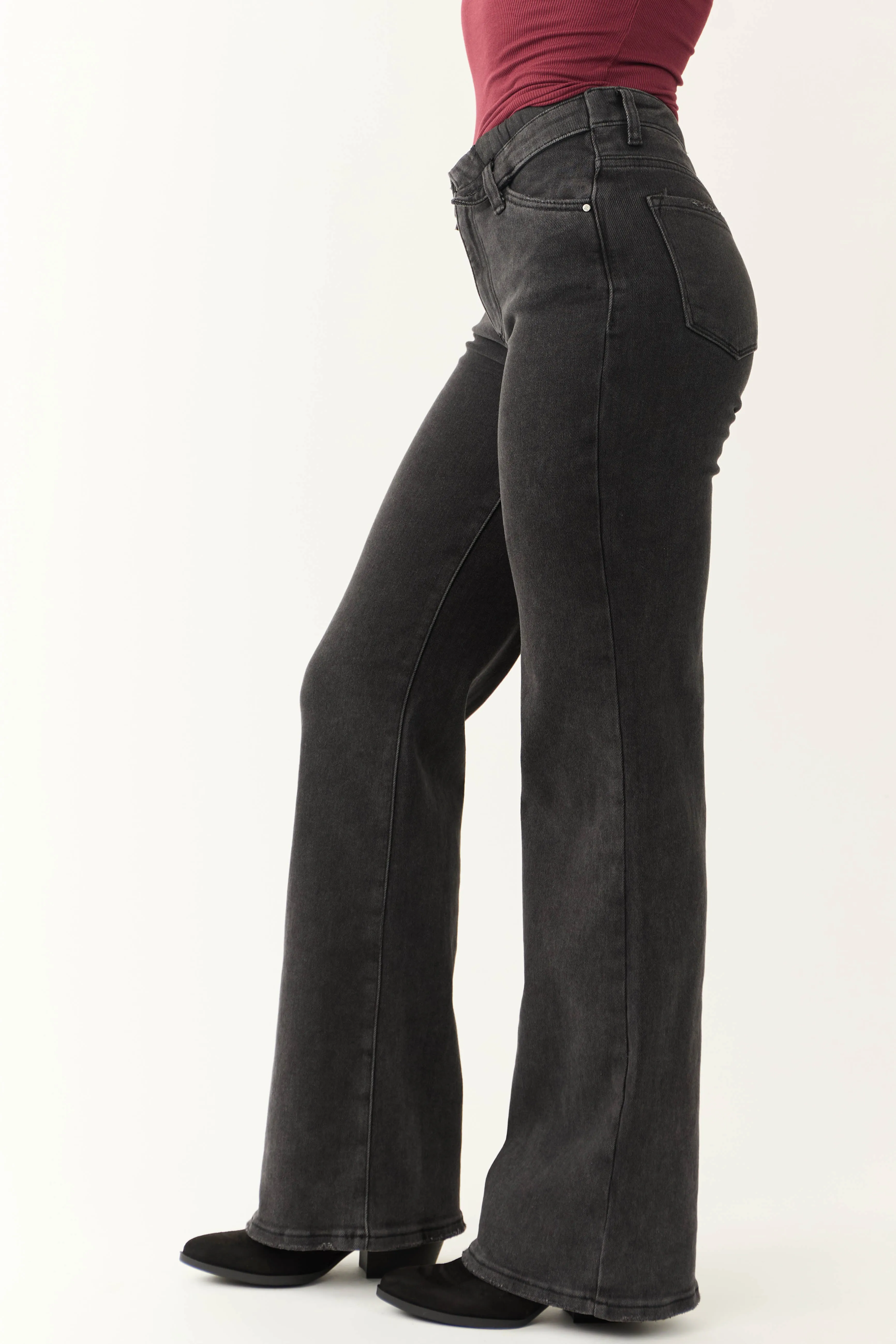 Risen Black Mid Rise Folded Waist Wide Leg Jeans sold by Lime Lush product image thumbnail 3