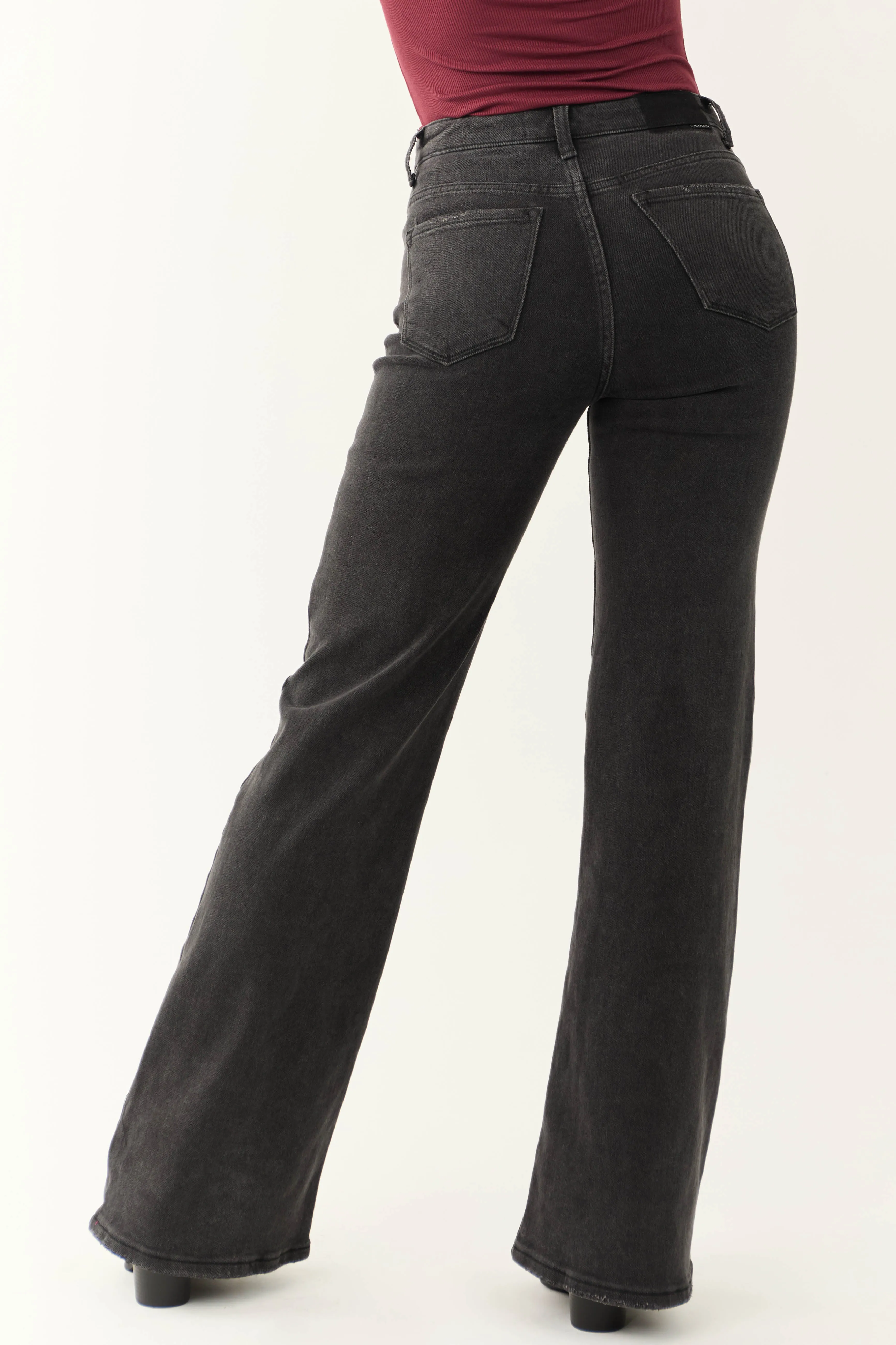Risen Black Mid Rise Folded Waist Wide Leg Jeans sold by Lime Lush product image thumbnail 4