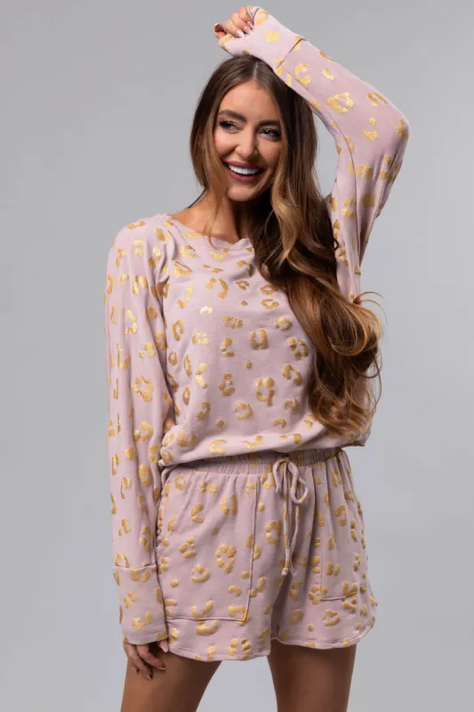 Dusty Blush Leopard Print Smocked Waist Shorts made by Mystree