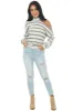 Ivory Striped Cold Shoulder Cowl Neck Knit Top sold by Lime Lush