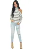 Ivory Striped Cold Shoulder Cowl Neck Knit Top sold by Lime Lush