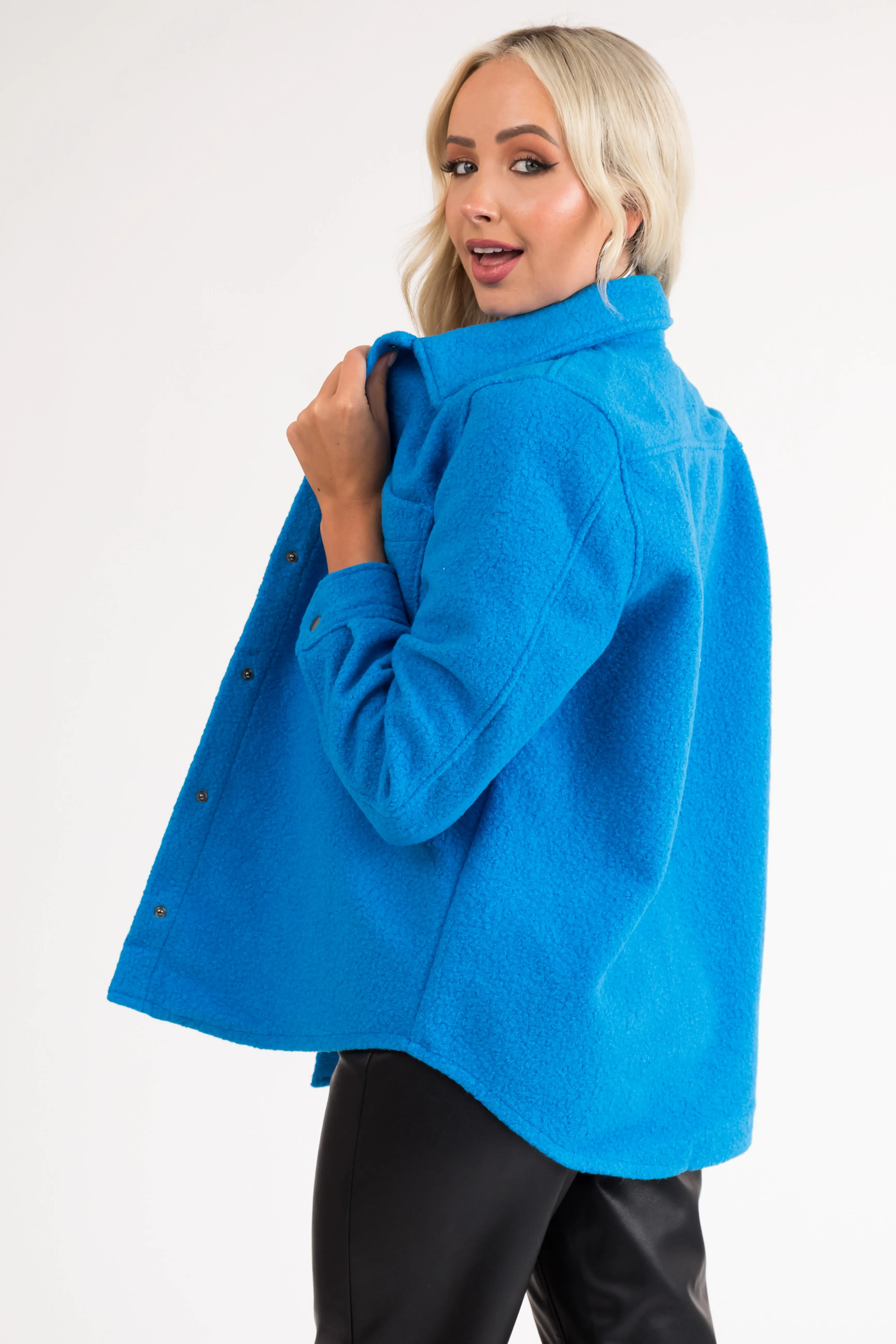 Azure Fuzzy Button Down Long Sleeve Shacket sold by Lime Lush product image thumbnail 5