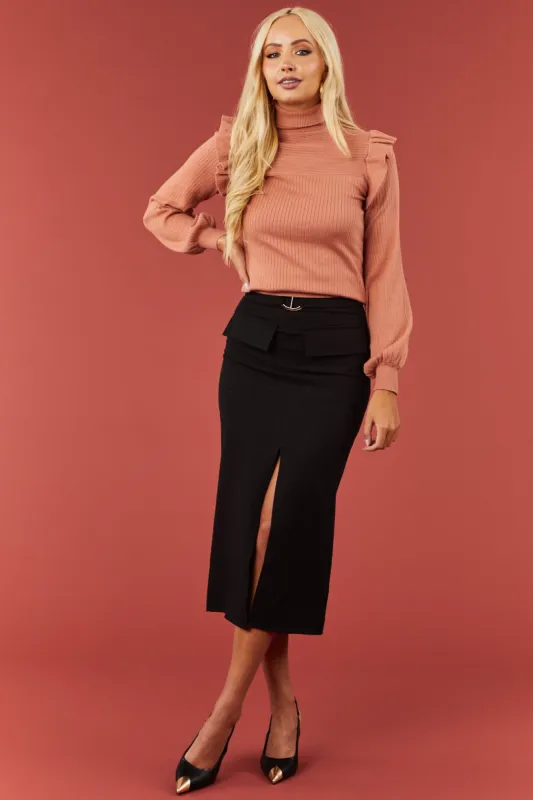 Black Flap Pocket Belted Slit Midi Skirt sold by Lime Lush
