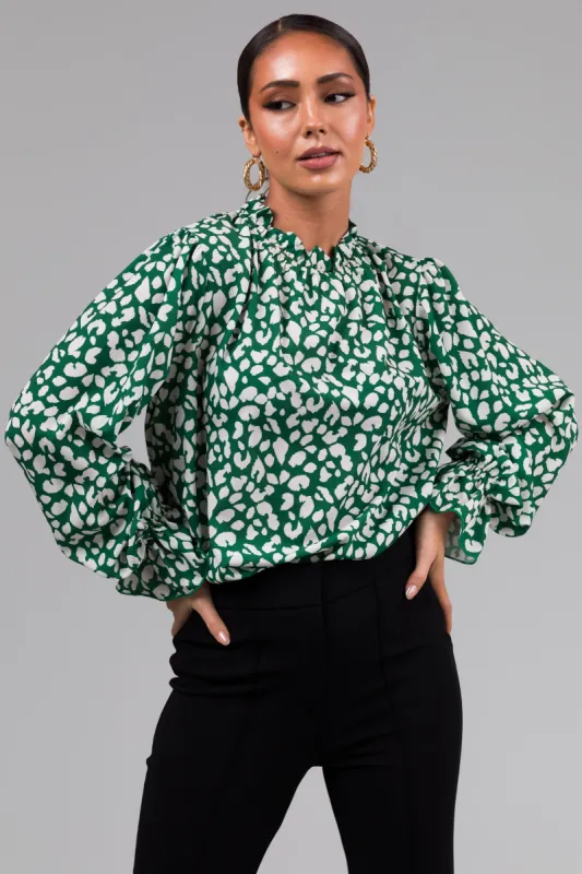 Jade and Ivory Leopard Print Ruffle Top sold by Lime Lush