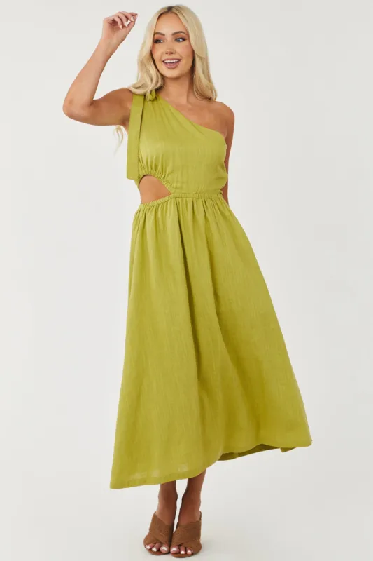 Moss Green One Shoulder Waist Cut Out Midi Dress sold by Lime Lush