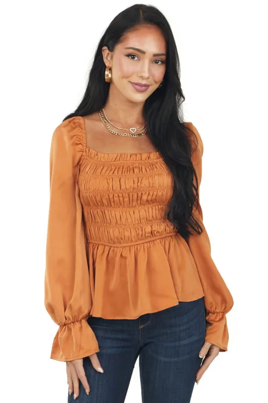 Carmel Smocked Peasant Sleeve Ruffle Blouse sold by Lime Lush