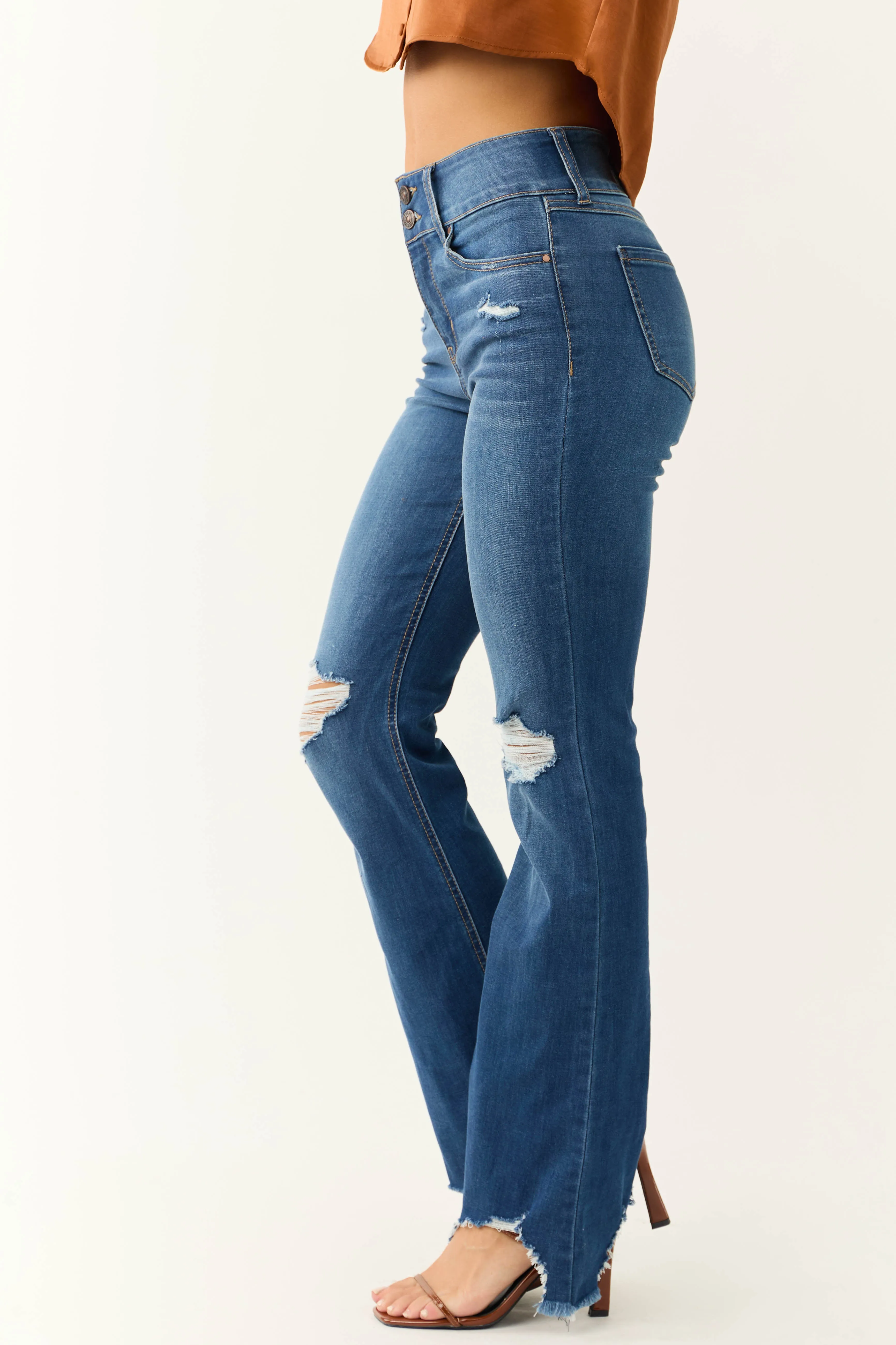 Rewash Medium Wash Fit and Flare Torn Hem Jeans sold by Lime Lush product image thumbnail 3
