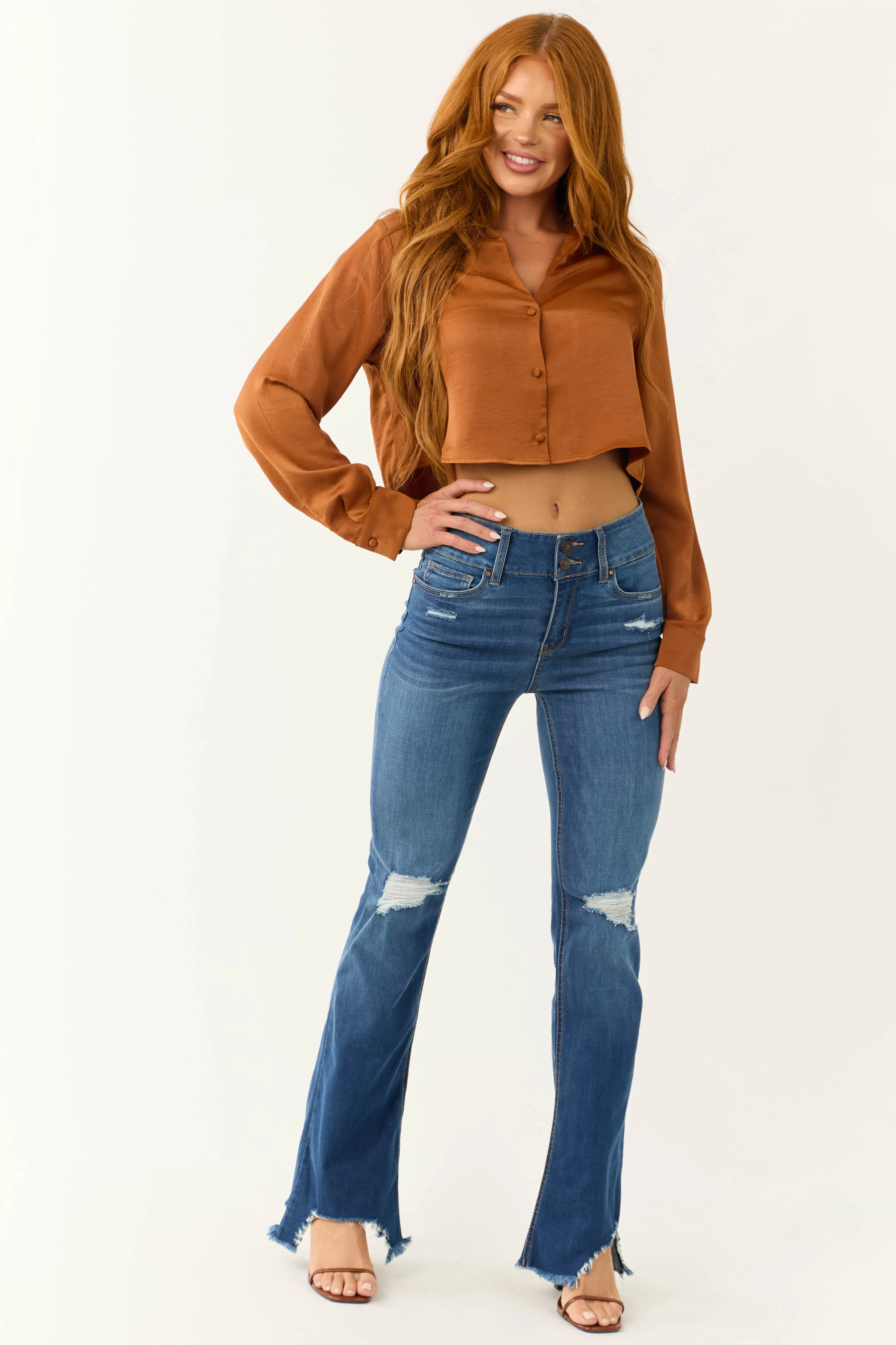 Rewash Medium Wash Fit and Flare Torn Hem Jeans sold by Lime Lush product image thumbnail 2