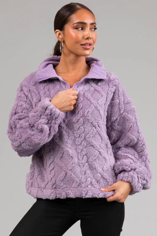 Light Iris Fuzzy Fleece Cable Pattern Sweater sold by Lime Lush