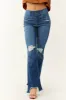Rewash Medium Wash Fit and Flare Torn Hem Jeans sold by Lime Lush
