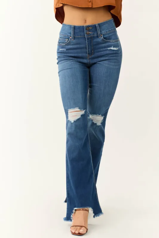 Rewash Medium Wash Fit and Flare Torn Hem Jeans sold by Lime Lush