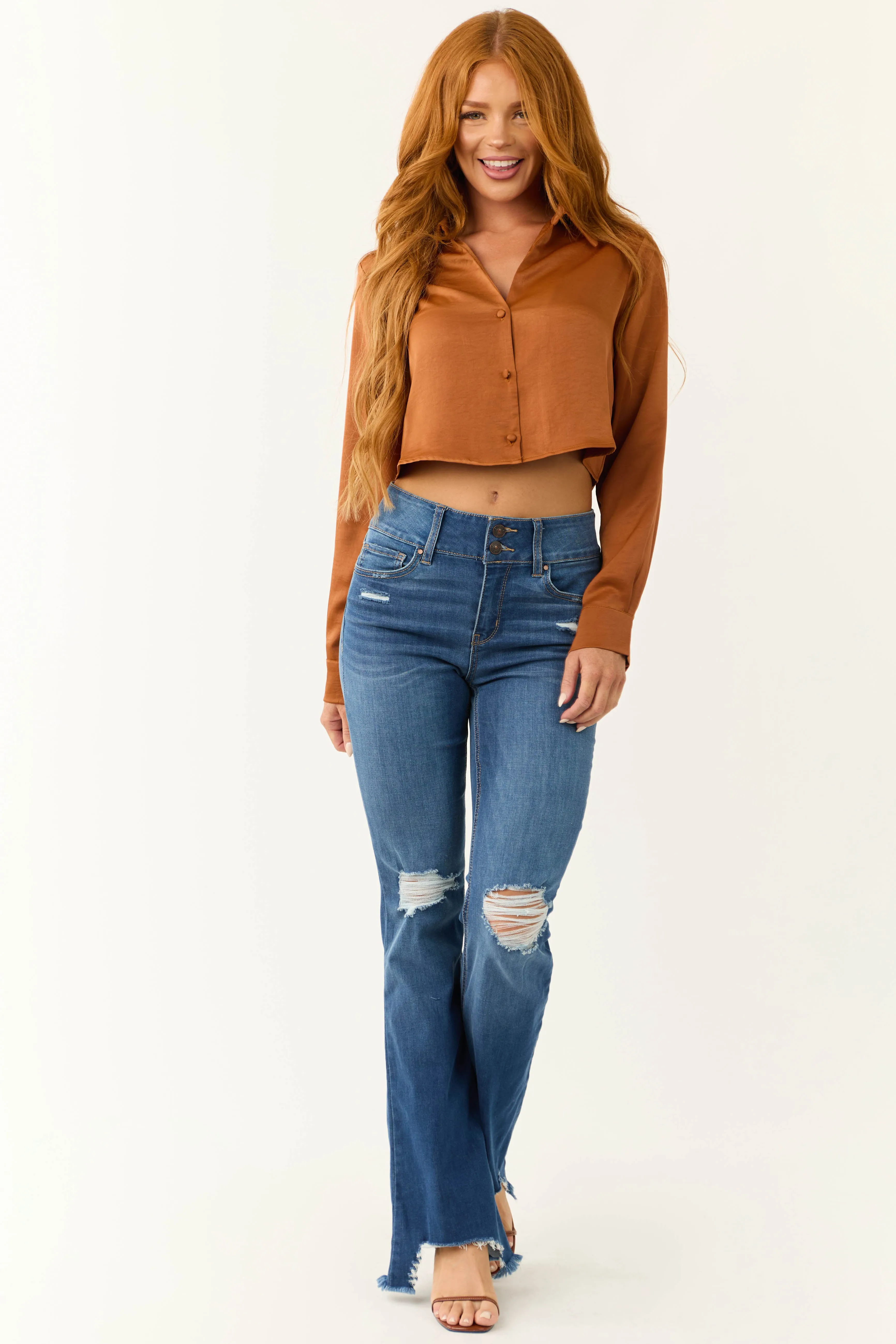 Rewash Medium Wash Fit and Flare Torn Hem Jeans sold by Lime Lush product image thumbnail 5